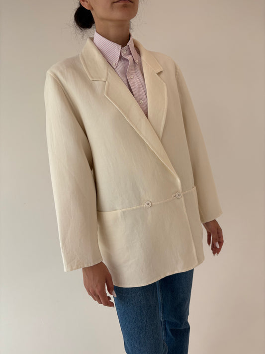 Paltonas vintage italian couture din lana extrafina butter white în croi retro modern