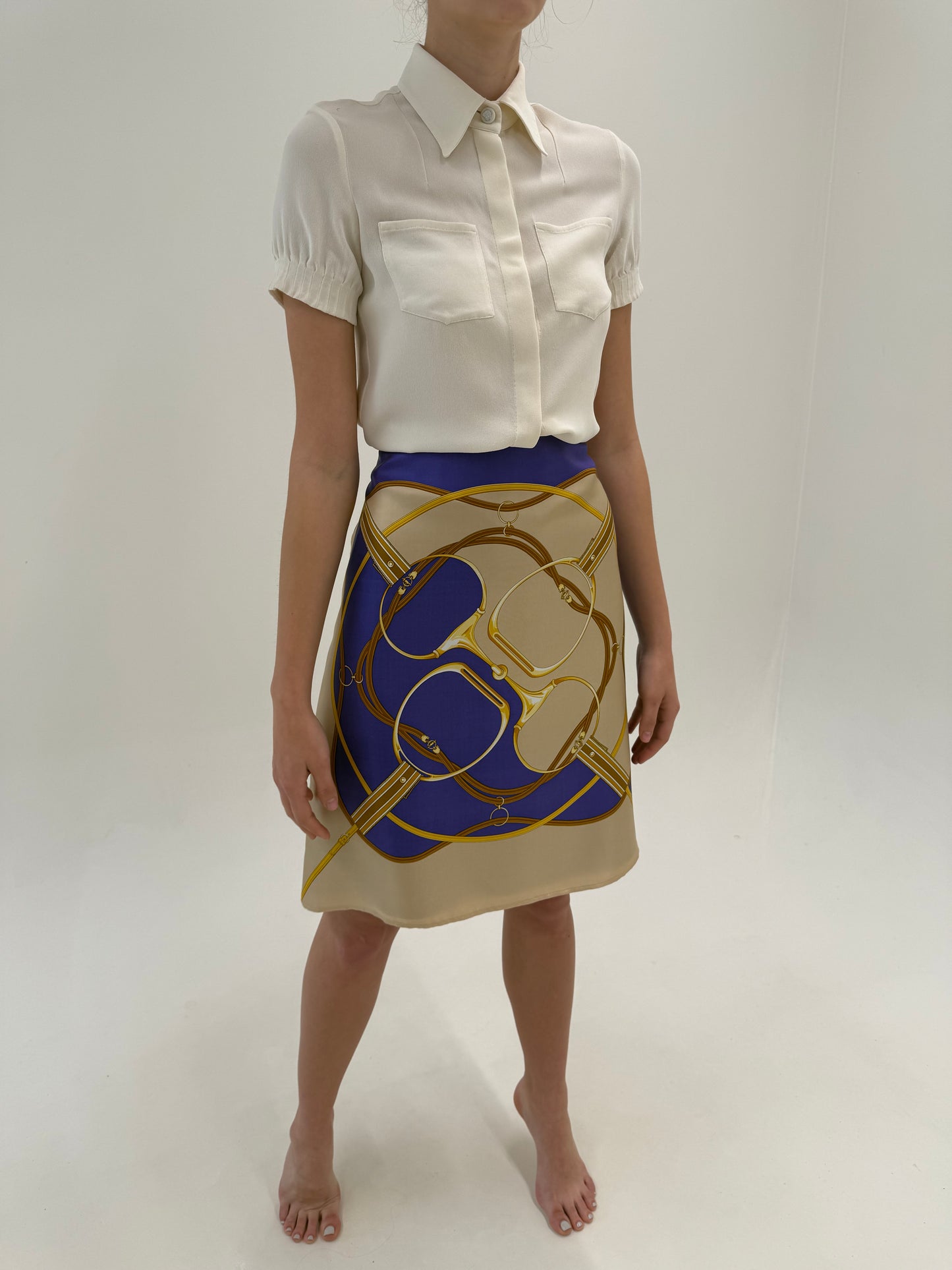 Fustă gama Max Mara cu print in stil Hermes din twill de mătase naturală