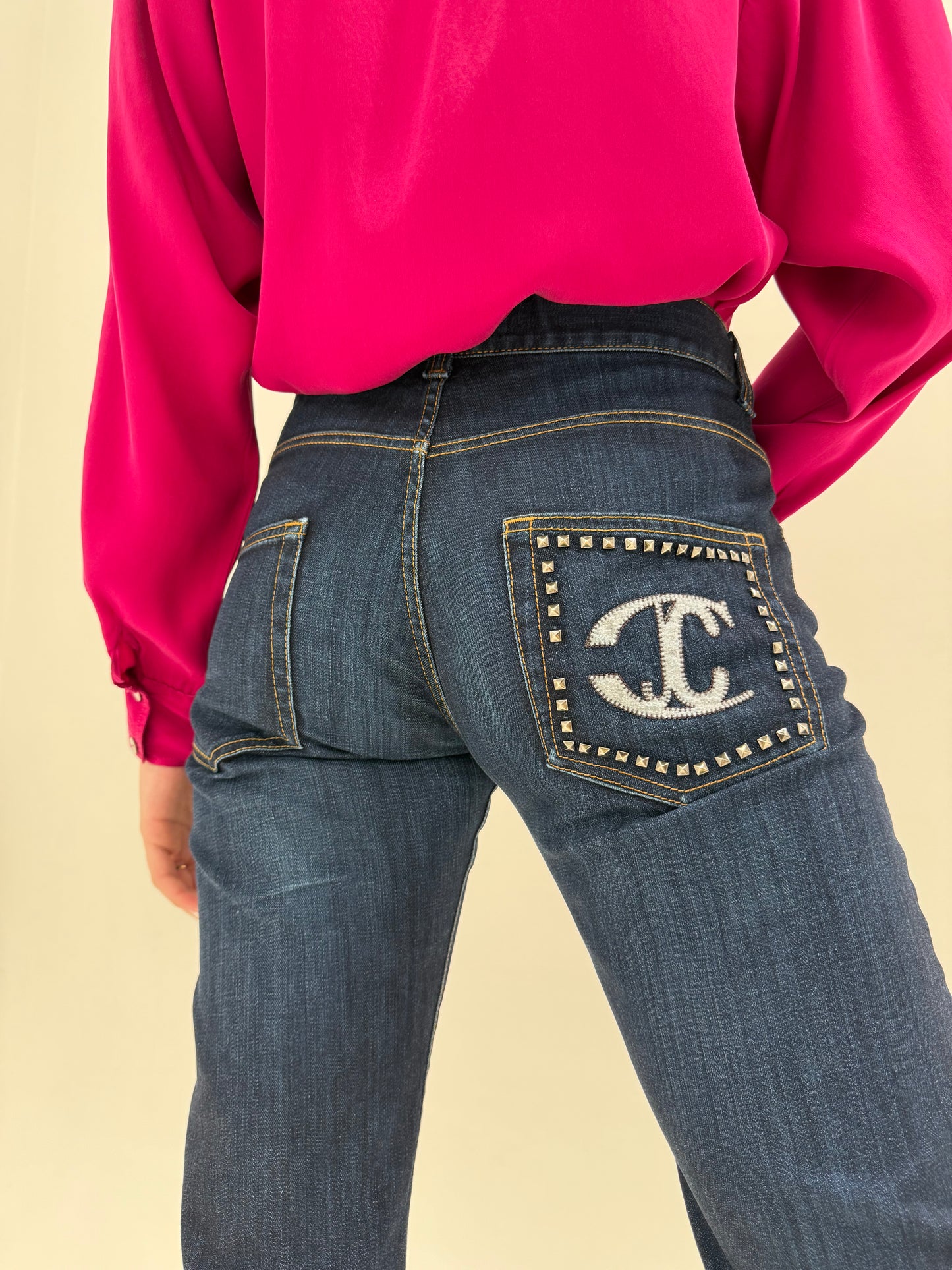 Jeans talk dark wash Roberto Cavalli classic fit ușor modelatori