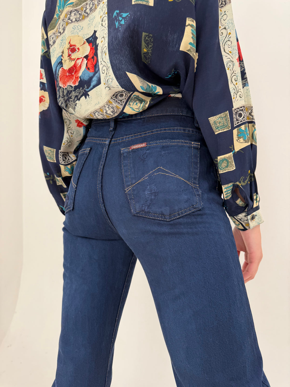 Jeans italienești premium tall bootcut indigo wash din bumbac gros