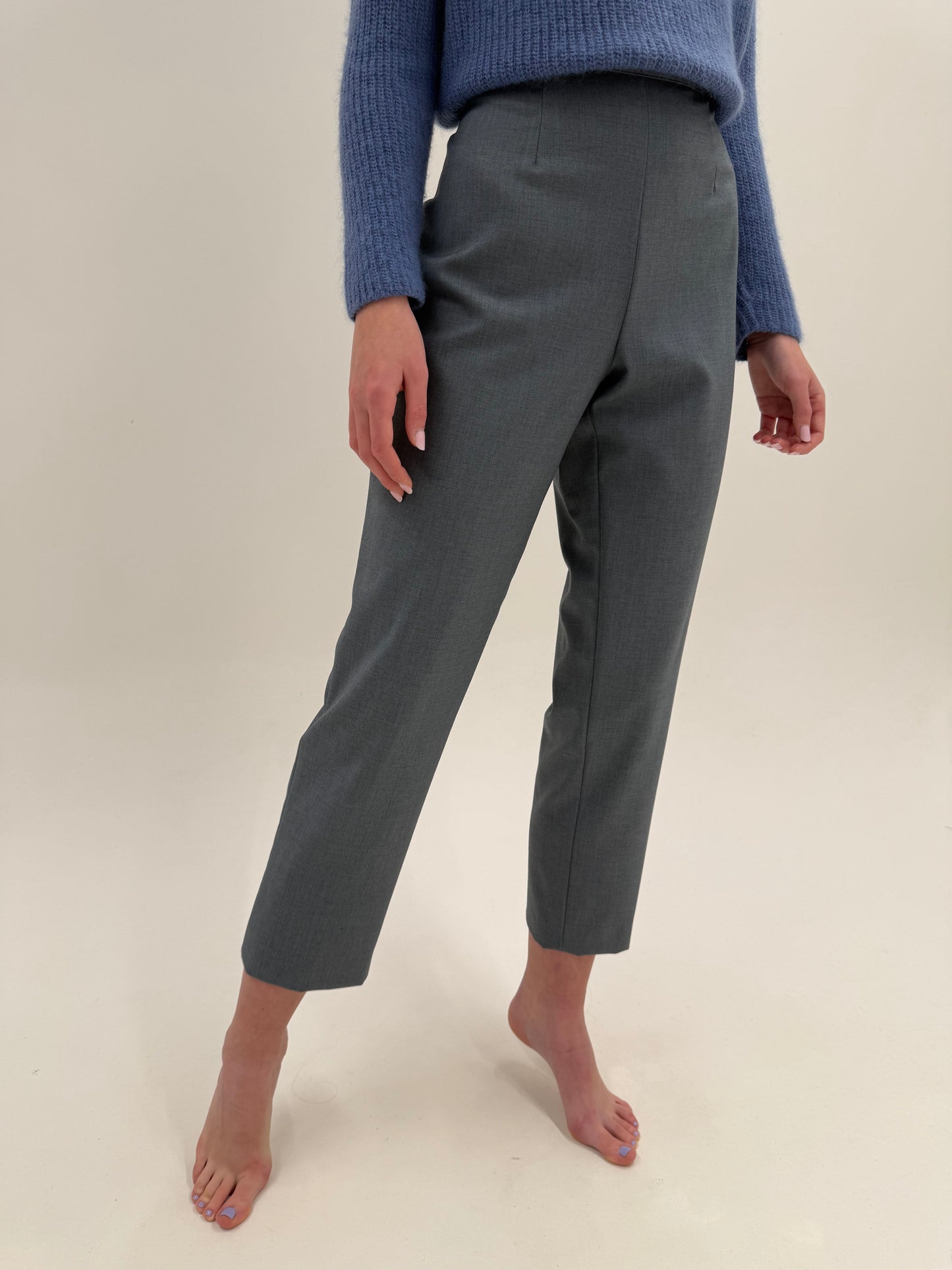 Pantaloni țigaretă silver gray din lana pura plină extrafina certificată