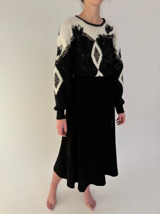 Fustă amplă neagra din piele naturală întoarsă mănușă de la zi la seară