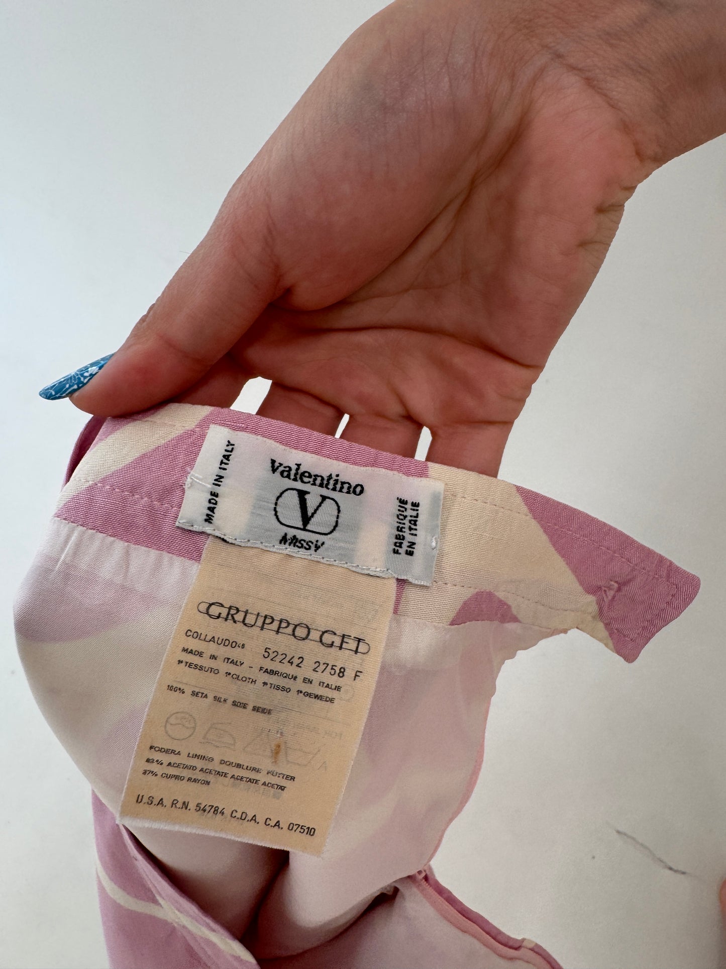 Costum Valentino vintage din pânză de mătase naturală cu print powder Pink