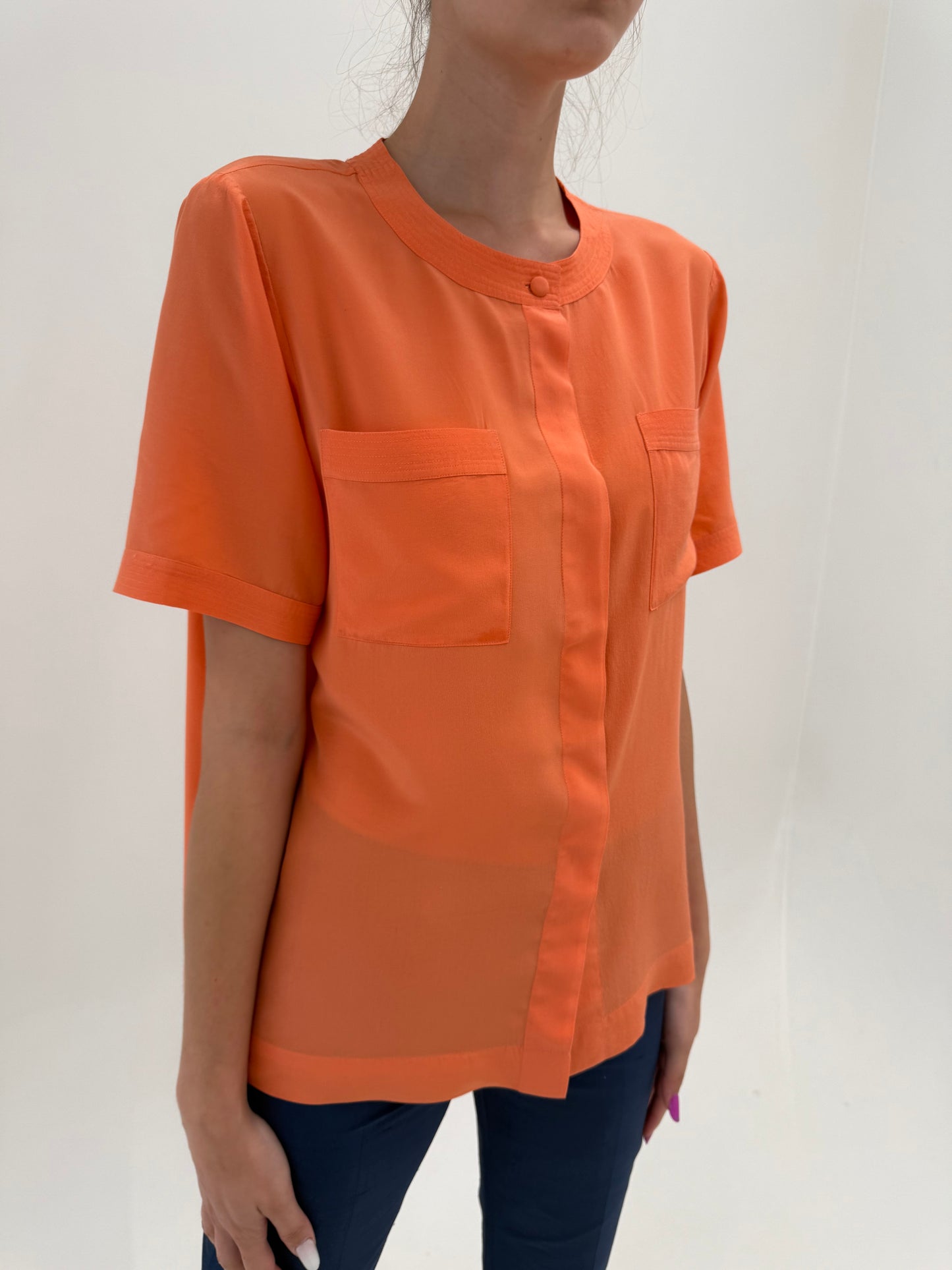 Cămașa italiana din mătase naturală salmon orange