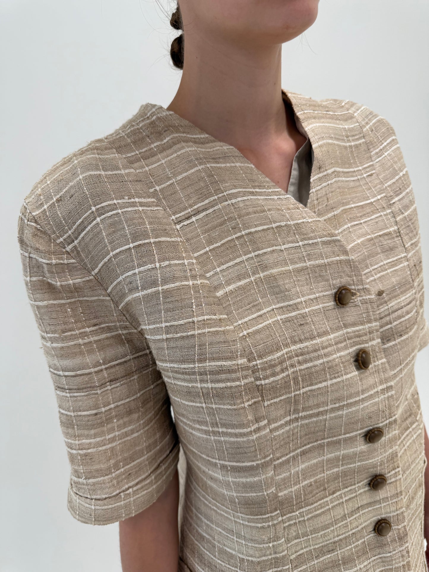 Sacou vintage camel din mătase naturală raw texturată