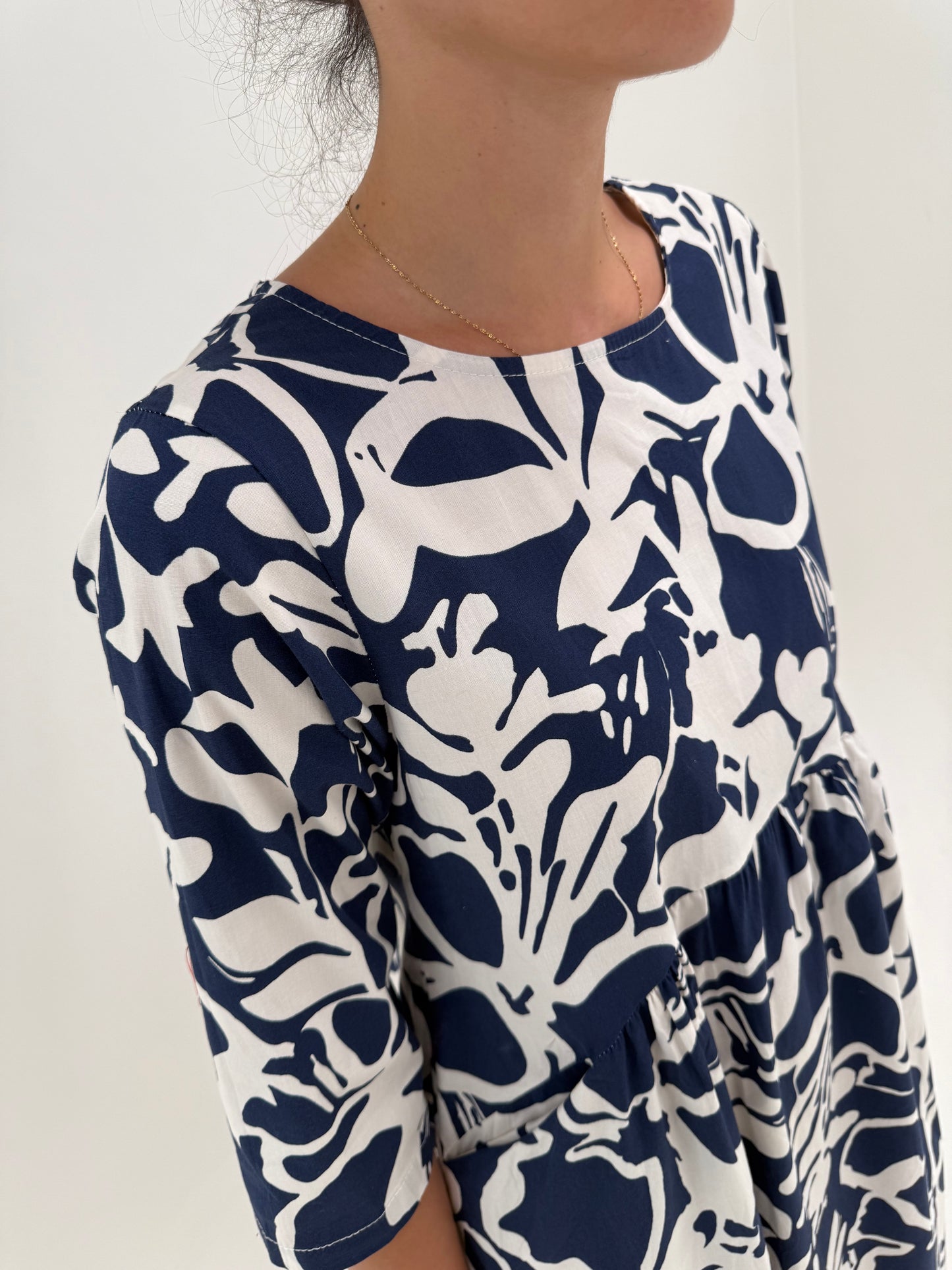 Rochie italiana în croi lejer din bumbac premium ultra confort cu print Navy
