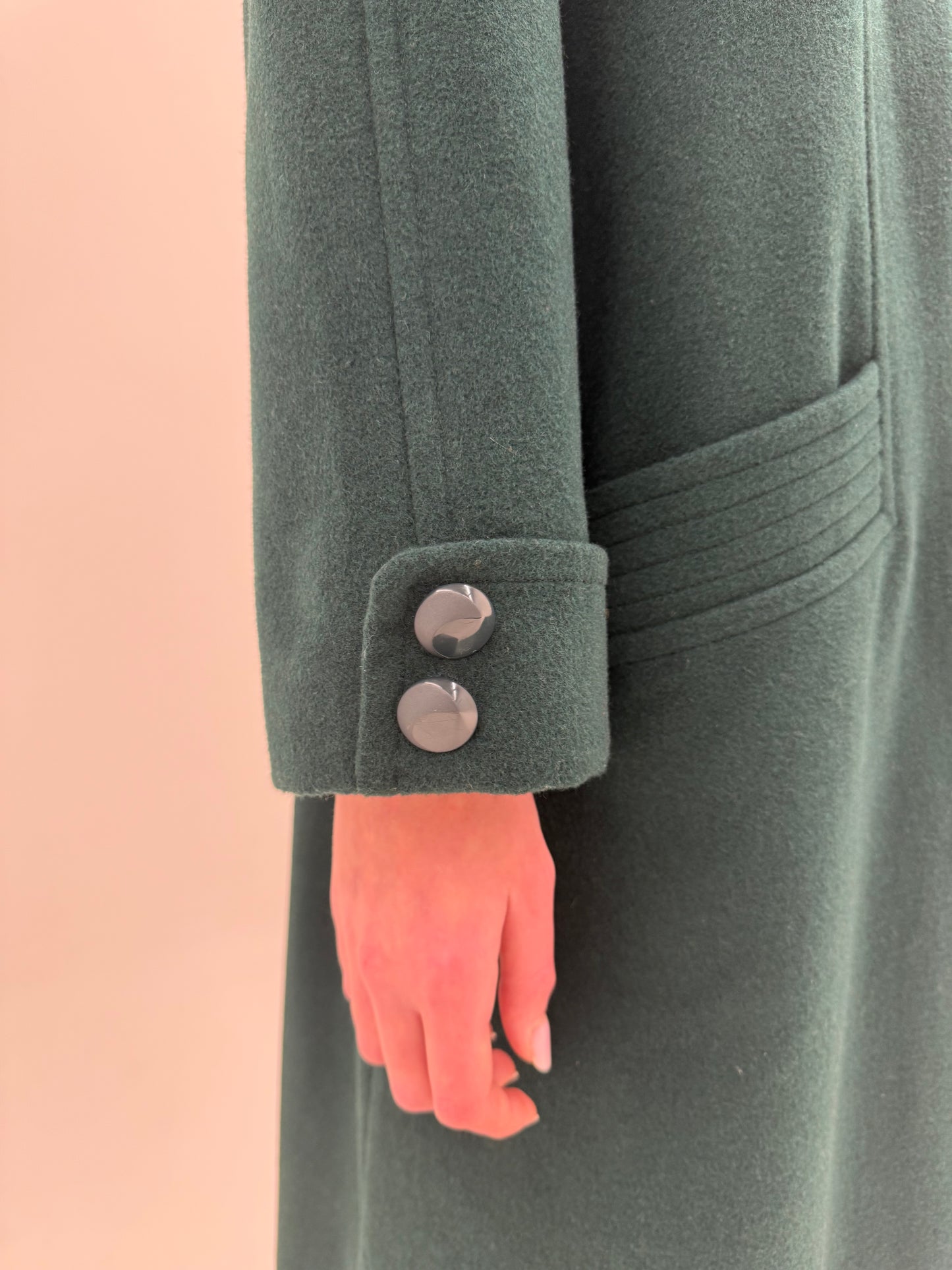 Palton în croi lung dark green din lana plină extrafina moale de lana