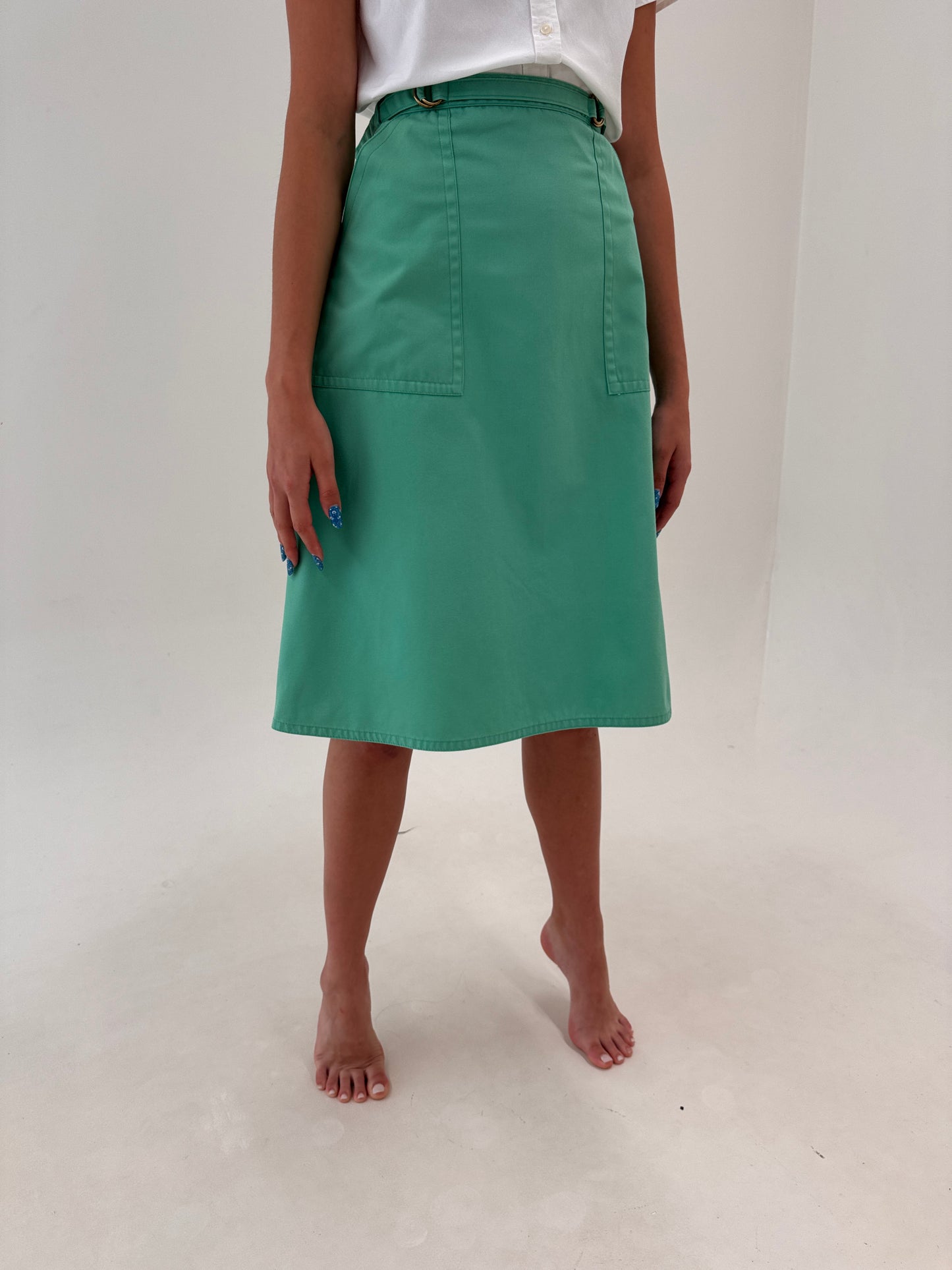 Fustă vintage petrecută mint green cu influențe casual din canvas de bumbac