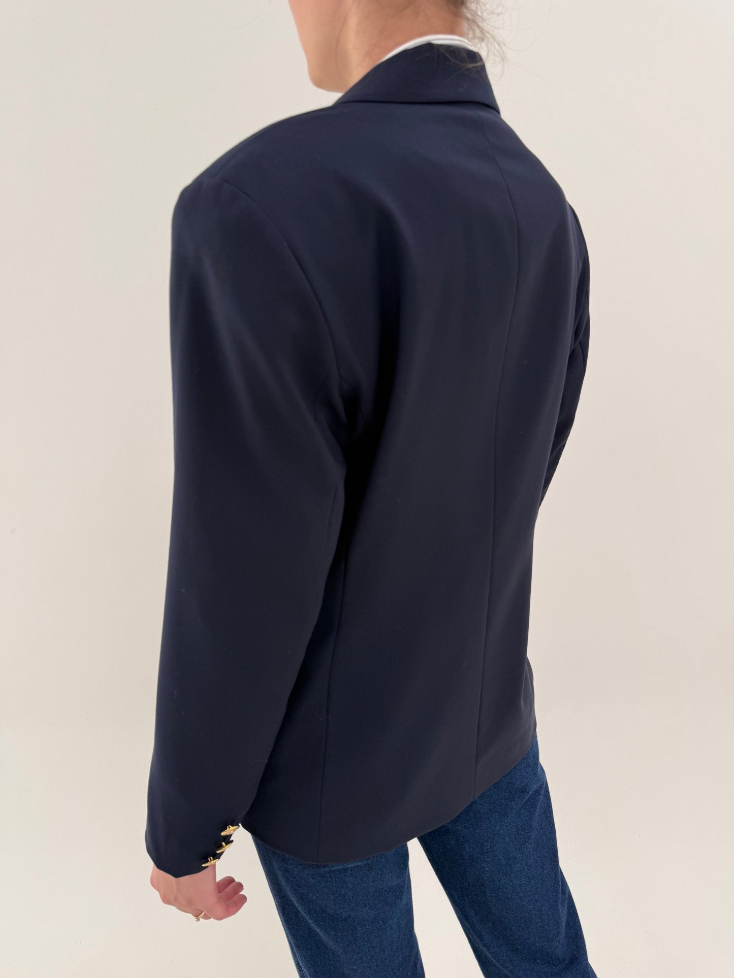 Sacou navy luxury Rocco Barocco cu nasturi aurii si emblema brodată