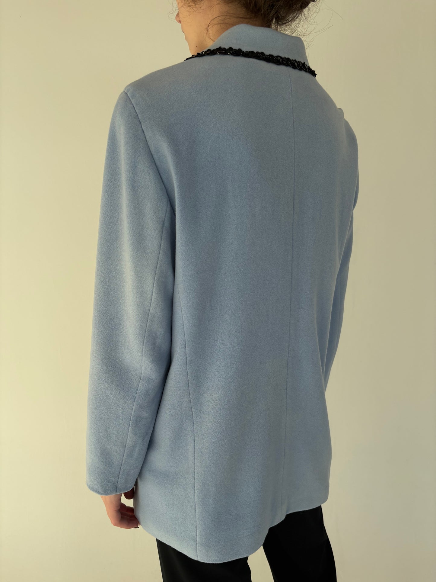 Sacou baby blue elegant din cașmir și lana extrafina