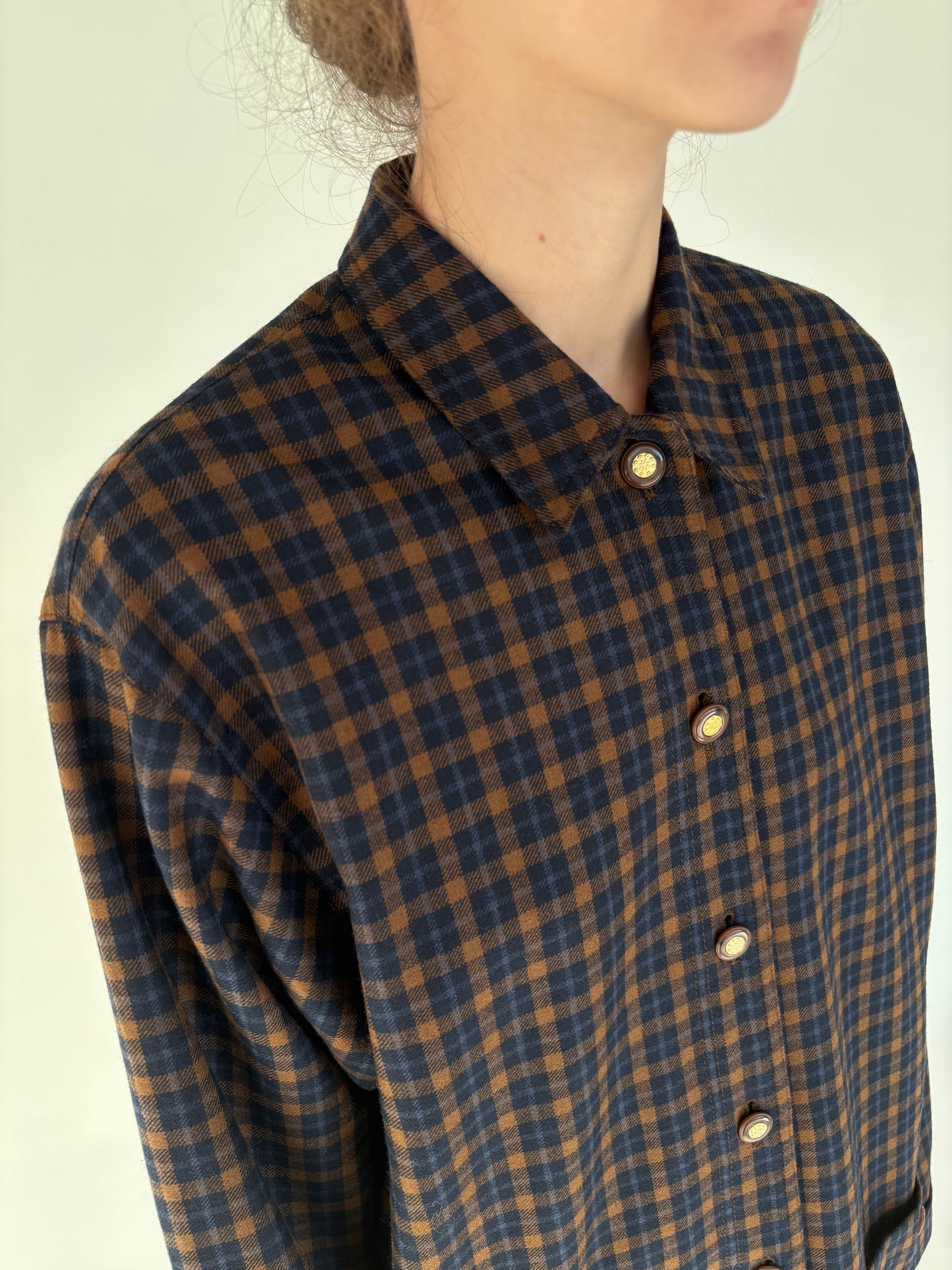 Overshirt / camasa în carouri camel din stofă excepțională de lana