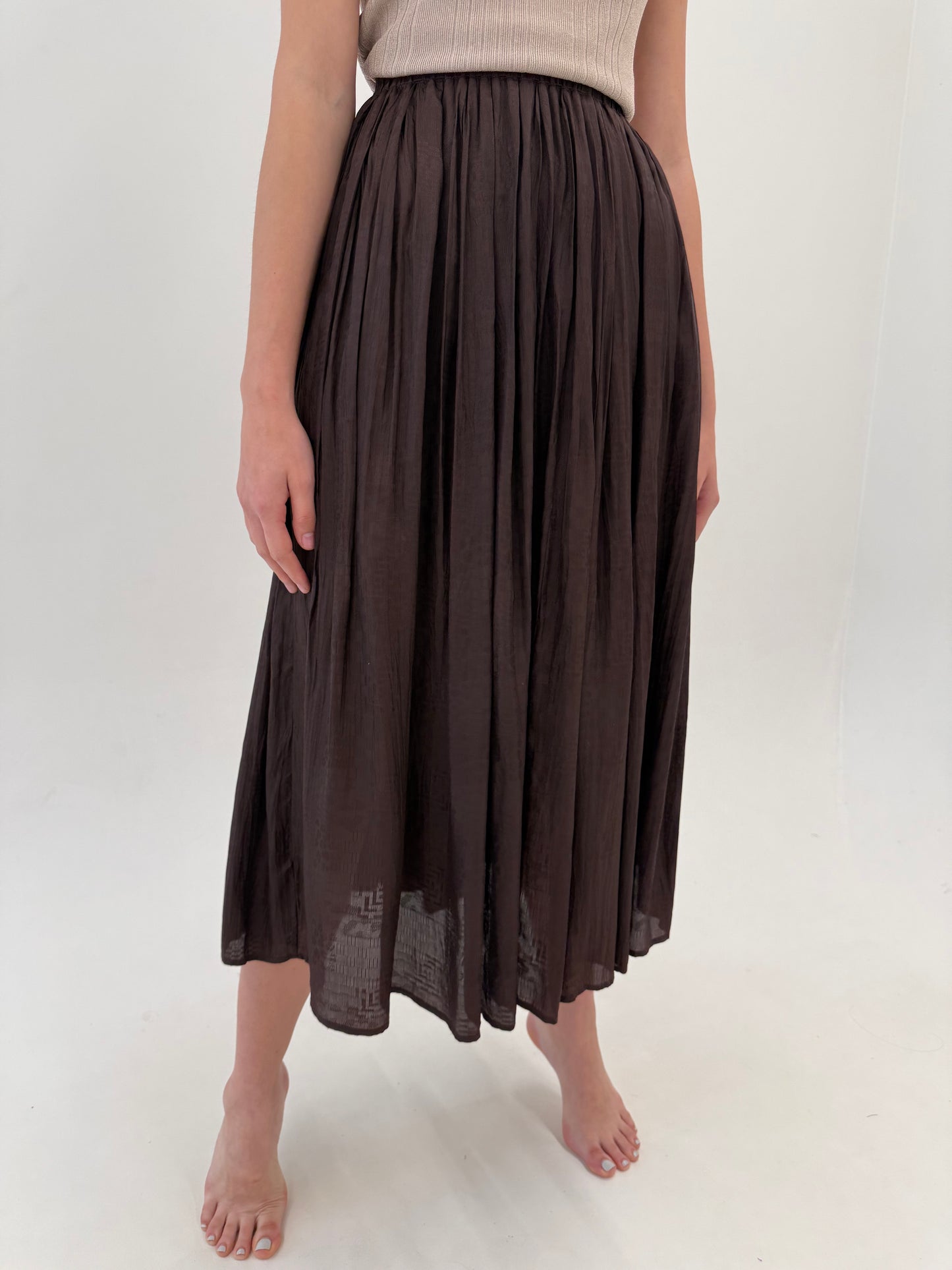 Fustă vintage din jacquard super vaporos de vară chocolate brown