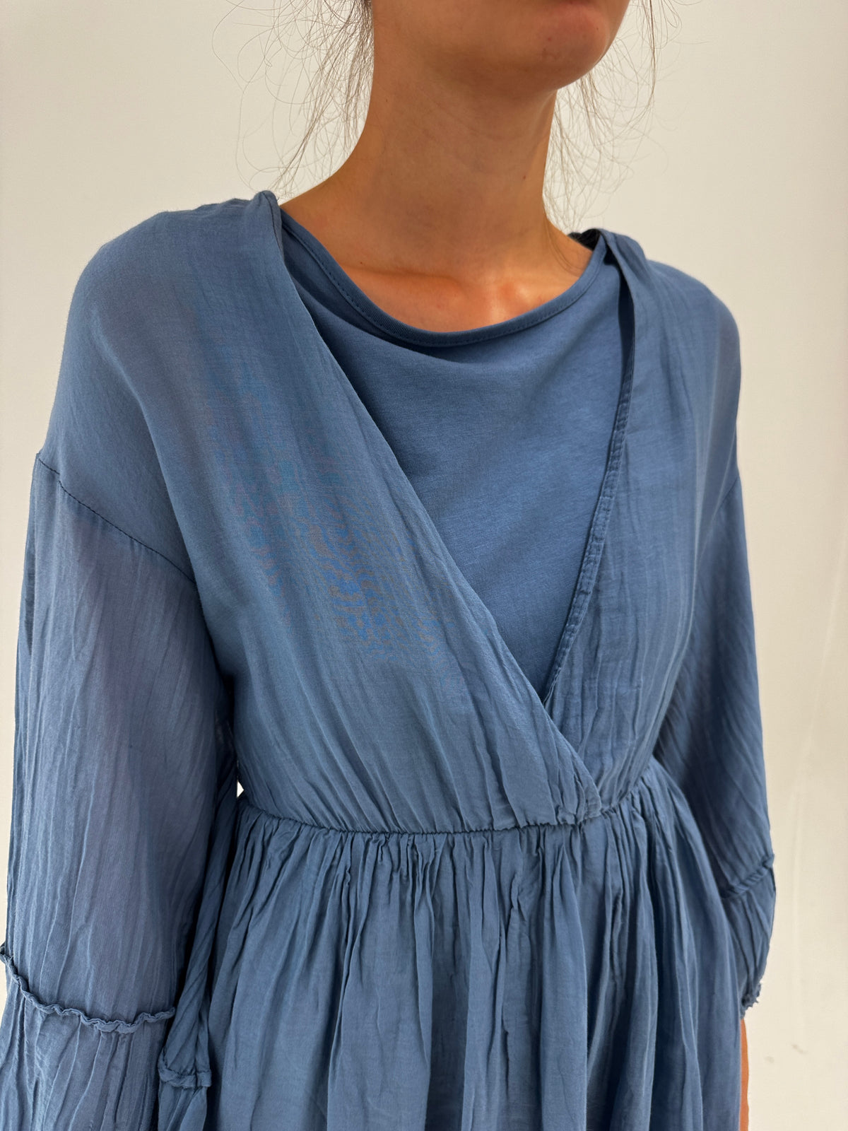 Rochie în stil boho din mătase naturală pe bază de bumbac jeans blue