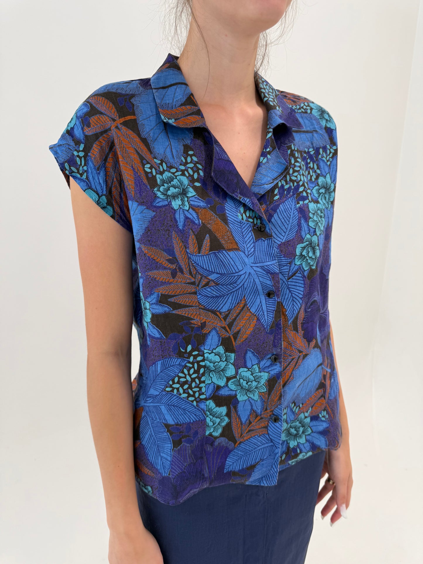 Cămașa italiana vintage din in premo cum print organic în culori superbe