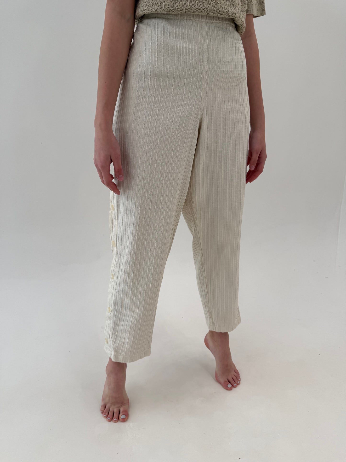 Pantaloni nude din pânză excepțională de bumbac cu talie elastică