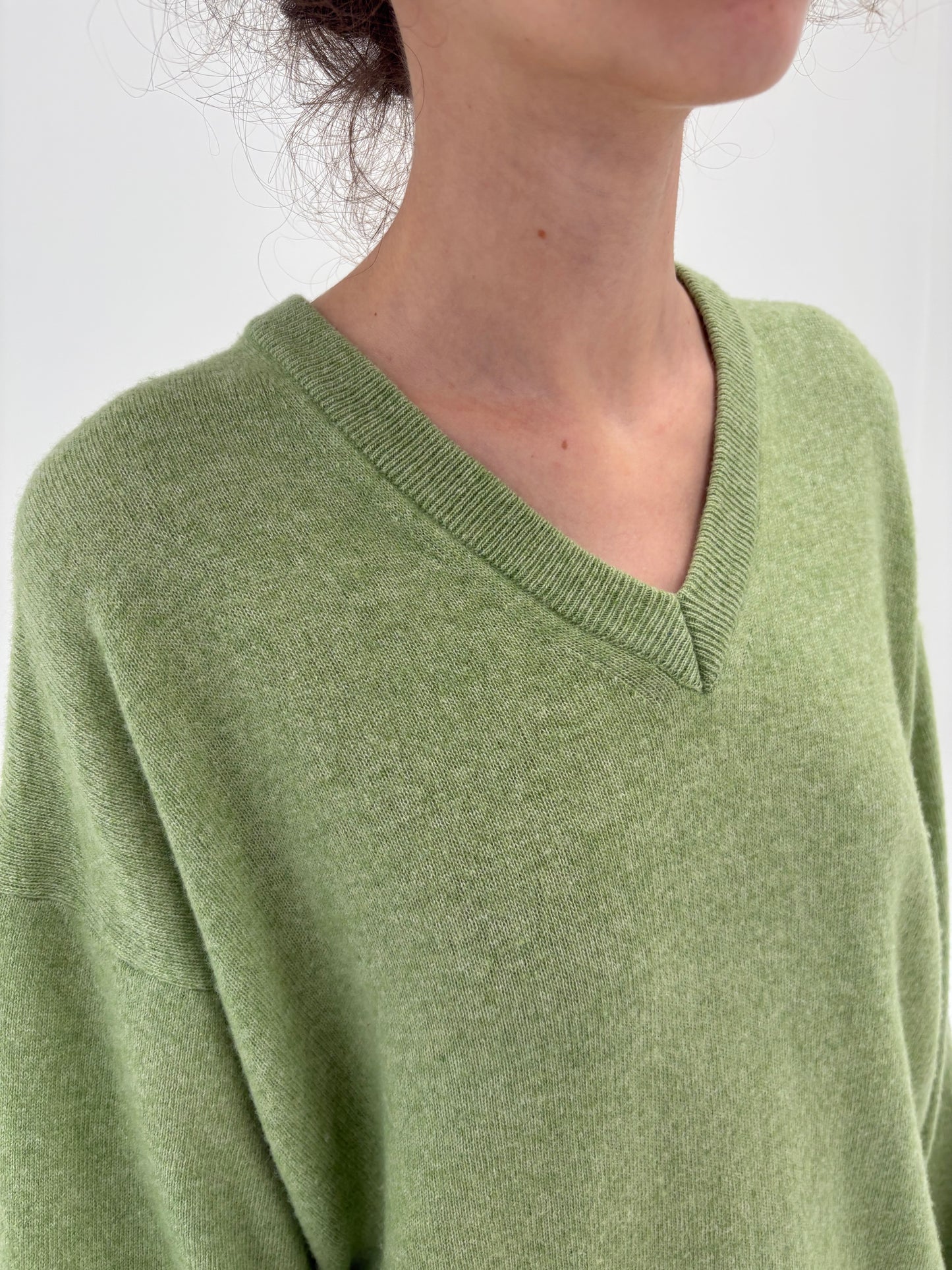 Pulover plus size excepțional din lana și cașmir pistachio green