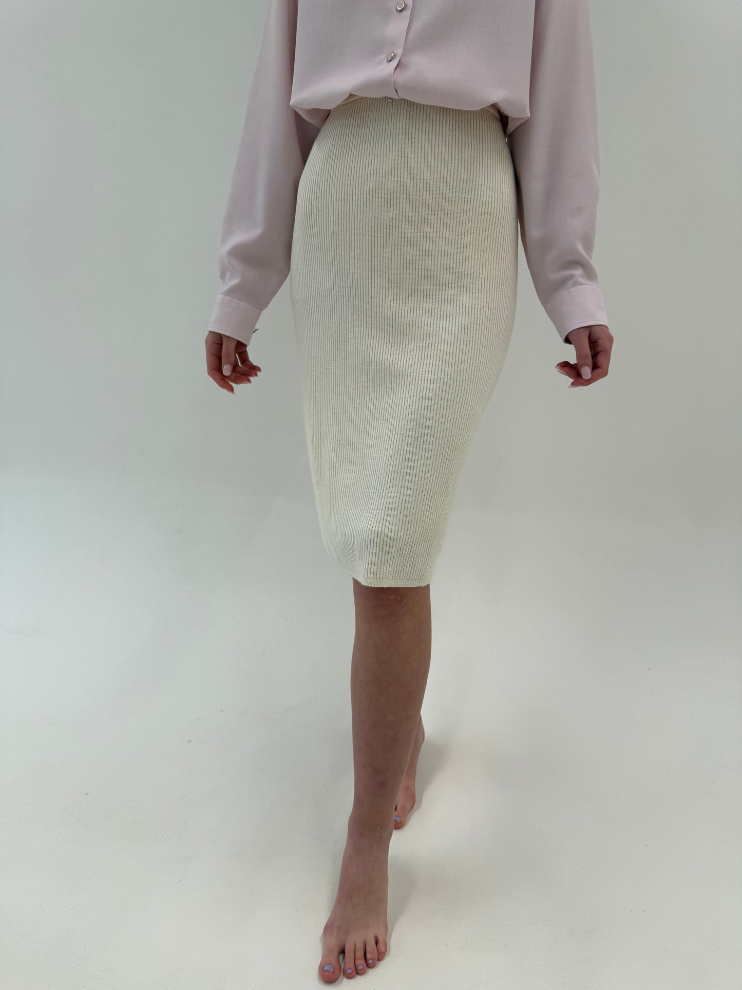 Fustă butter white din tricot de lana extrafina