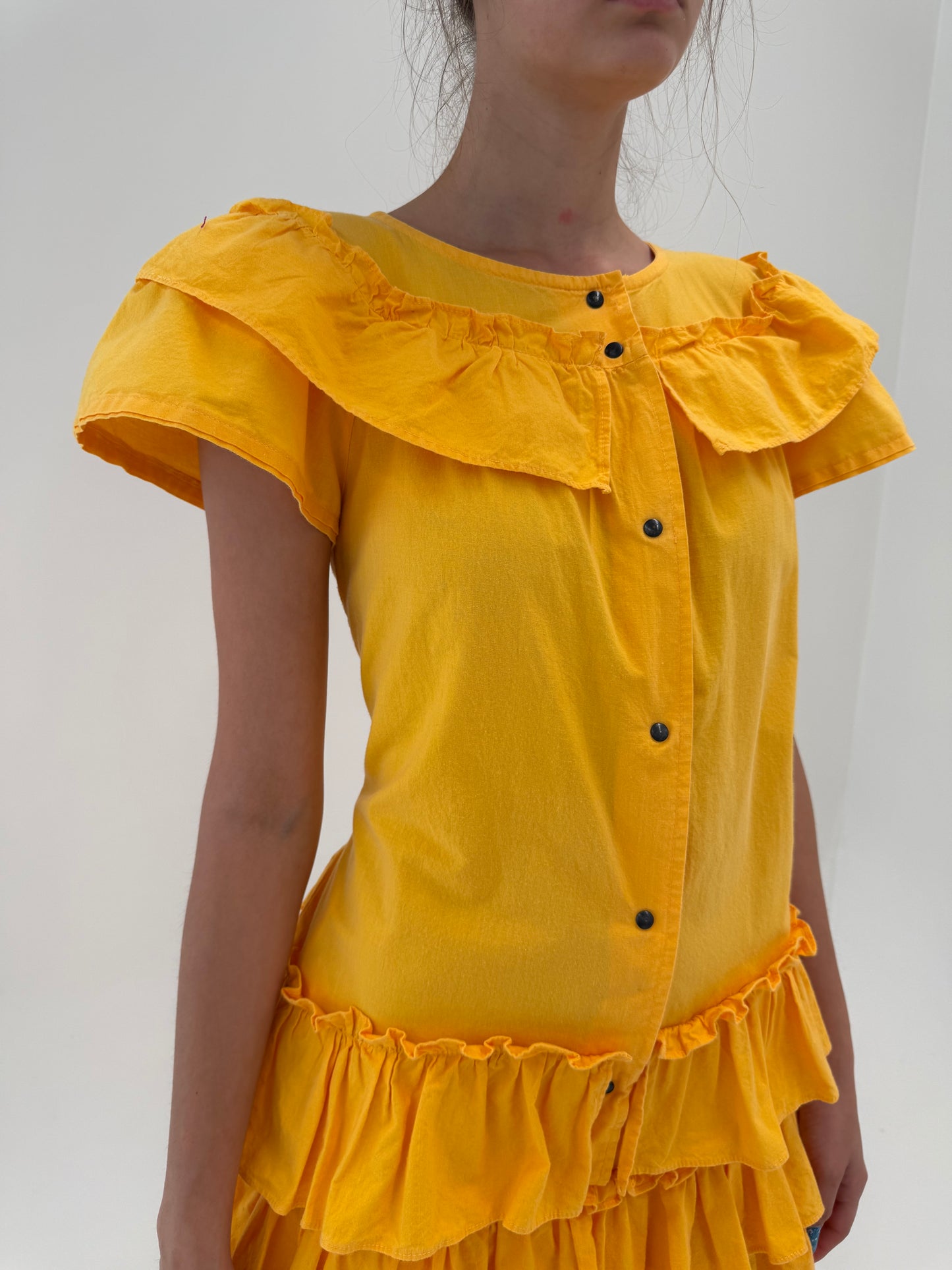 Rochie din canvas de bumbac saffron yellow de designer vintage italian
