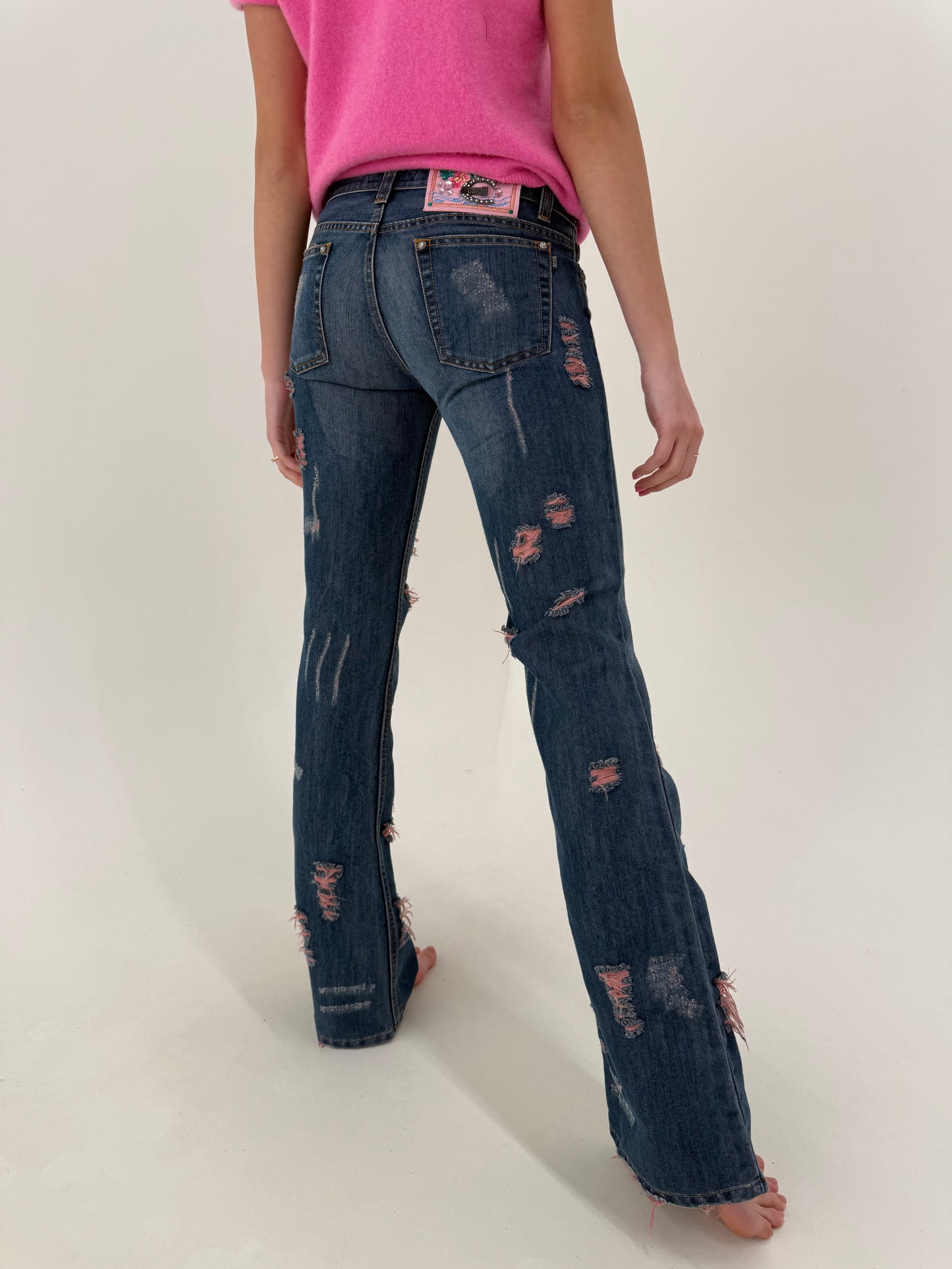 Jeans vintage Y2K luxury Roberto Cavalli evazați cu talie joasă