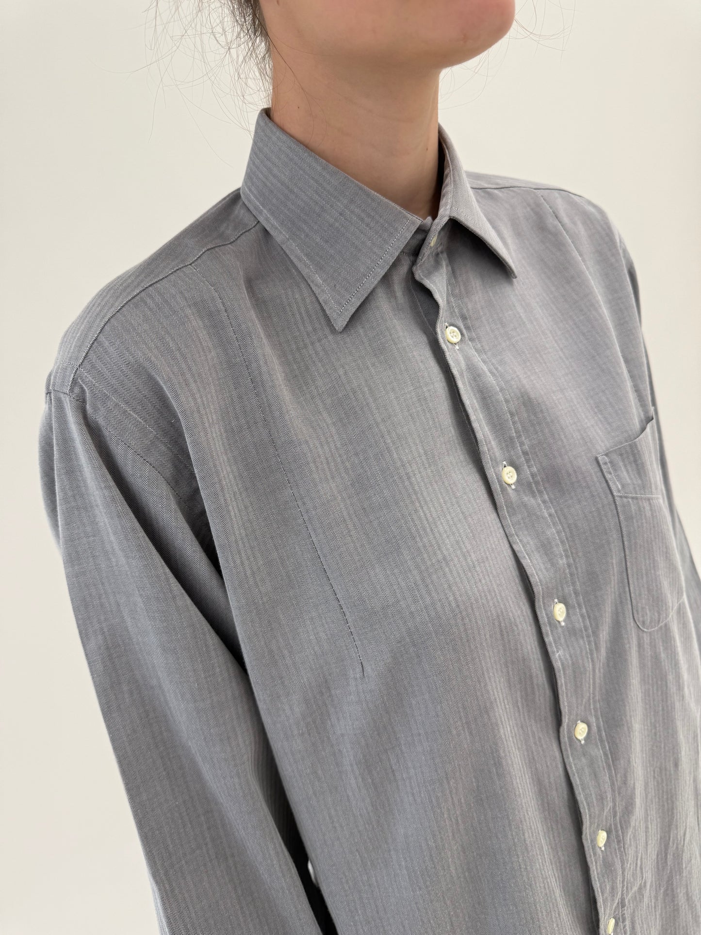 Cămașa Burberry vintage din poplin excepțional Chevron silver gray