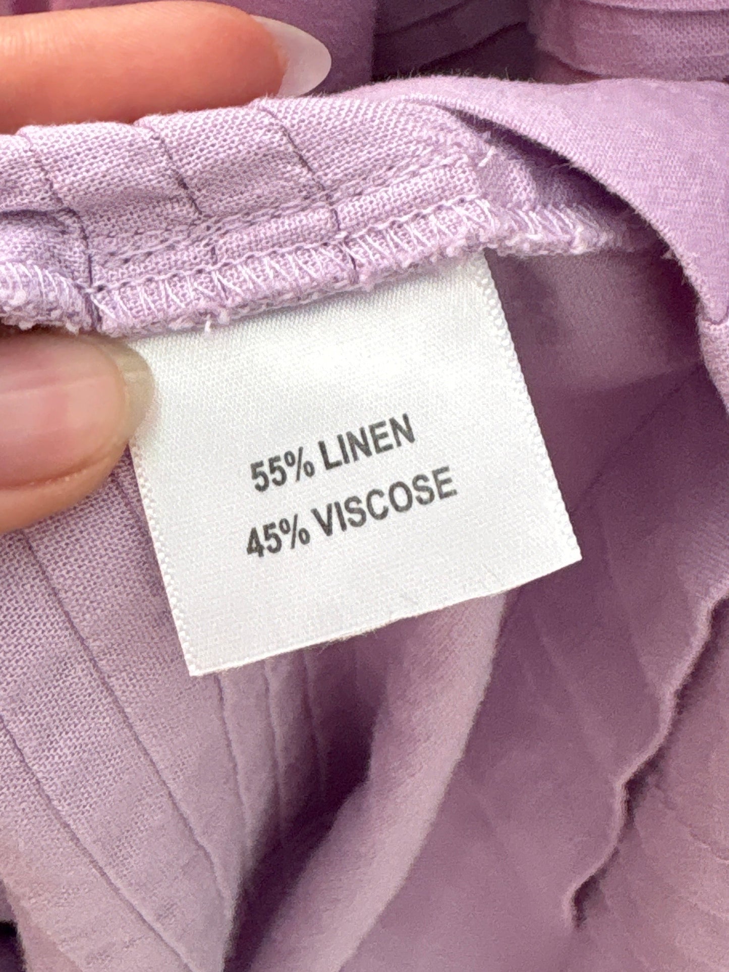 Rochie lavandă în croi lejer cu umeri bufanți din pânză de in și vascoza