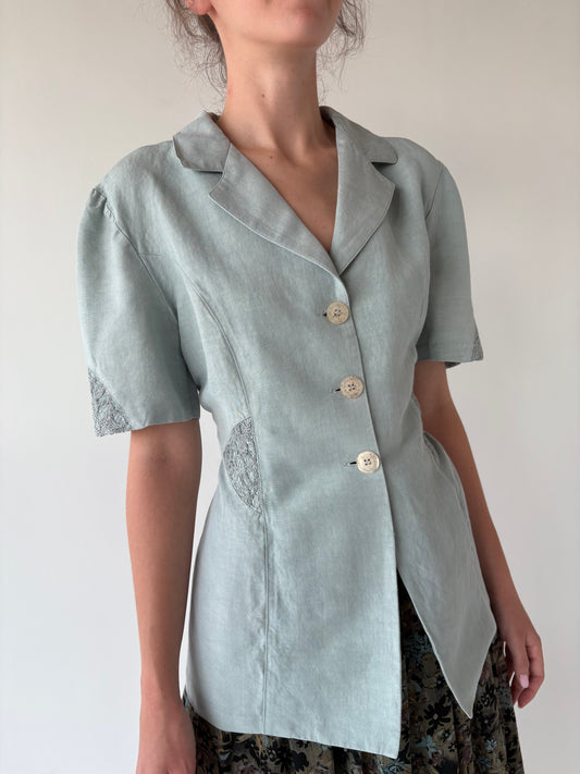 Sacou ușor cambrat din in premium mint green