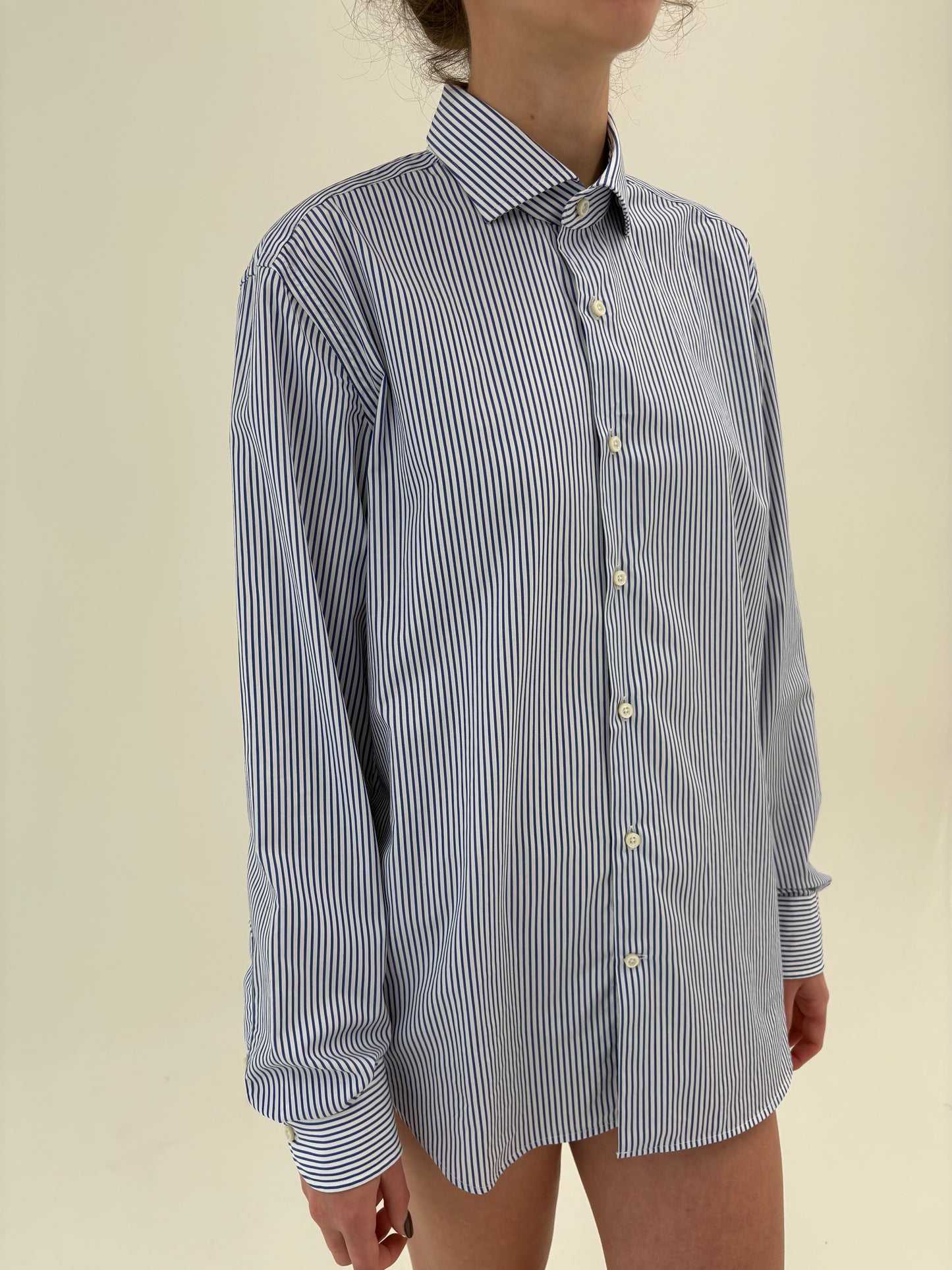 Cămașa high end italiană din bumbac egiptean cu dungi Navy blue