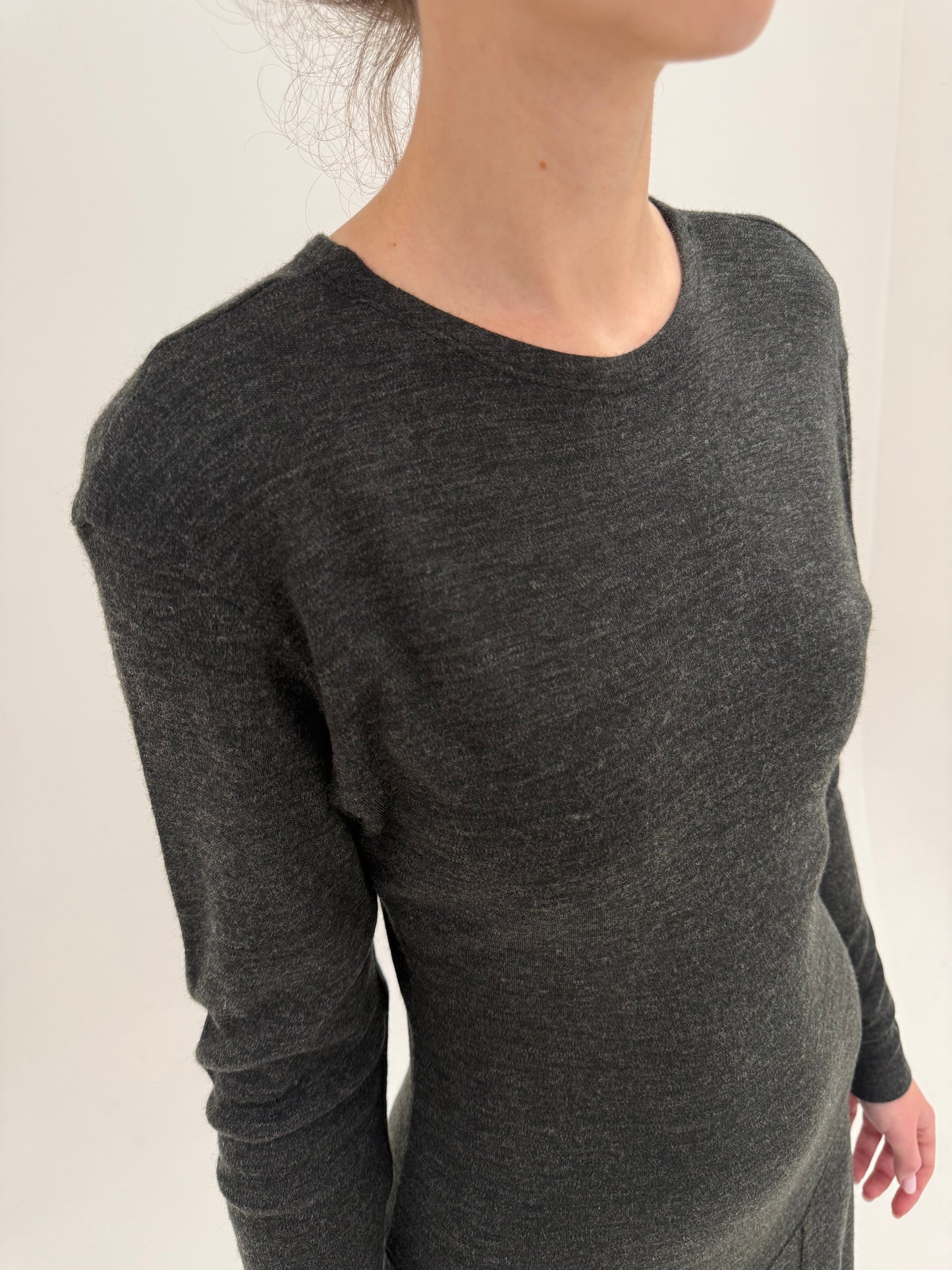 Rochie vintage cambrata maxi cu talie ușor căzută din tricot de lana extrafina