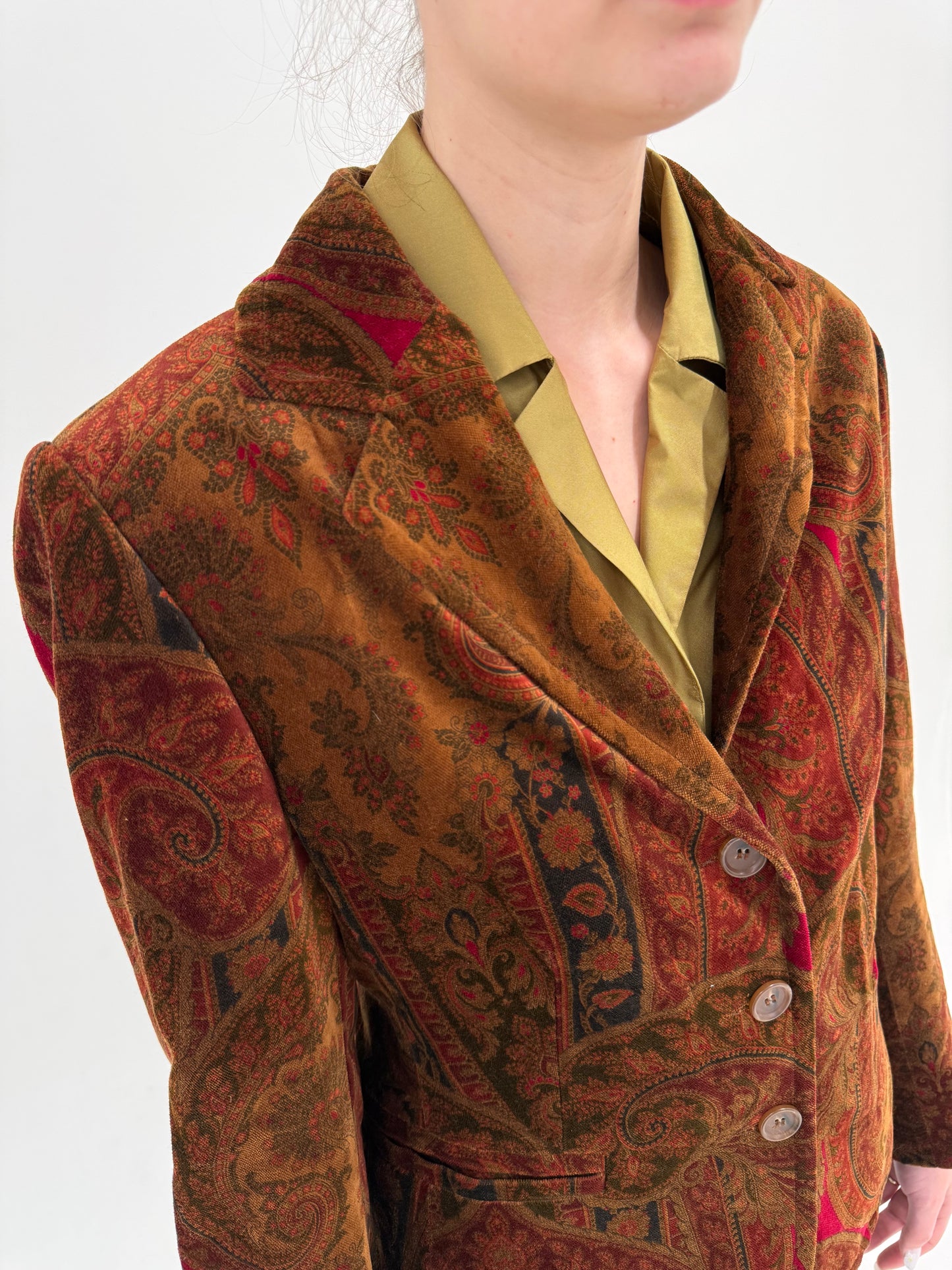 Sacou caramel din catifea excepțională în stil Etro