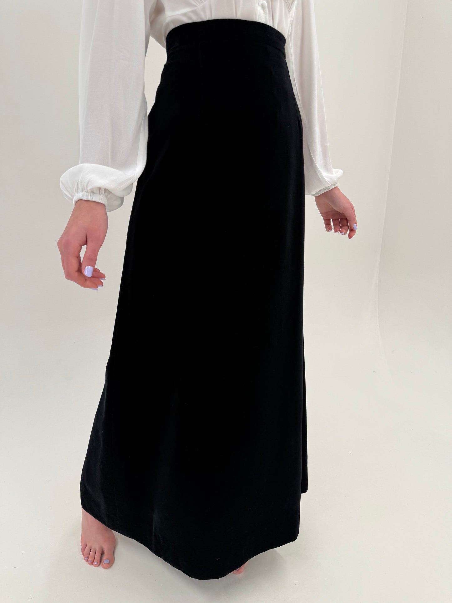 Fustă vintage maxi neagră din catifea premium cu talie ultra înaltă