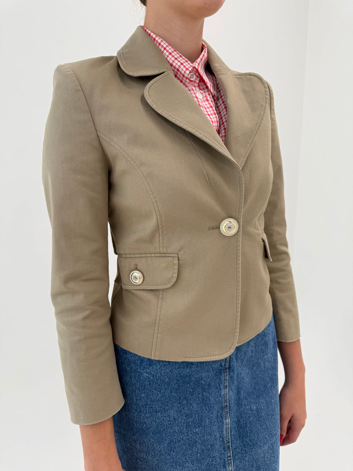 Sacou camel Petite Dolce&Gabbana cambrat din gabardină plină de bumbac