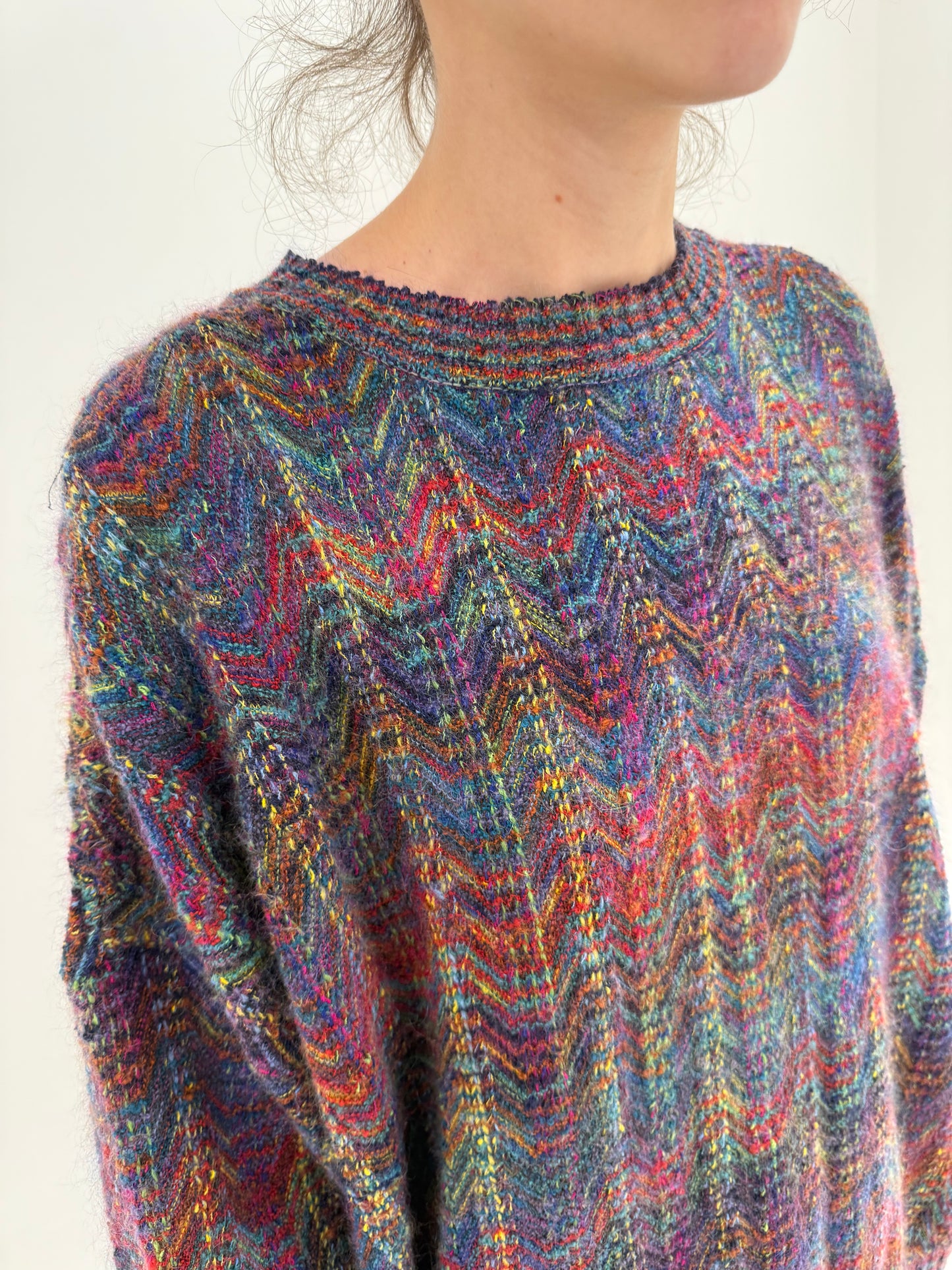 Pulover luxury Missoni din lana plină curcubeu în tricot specific brandului