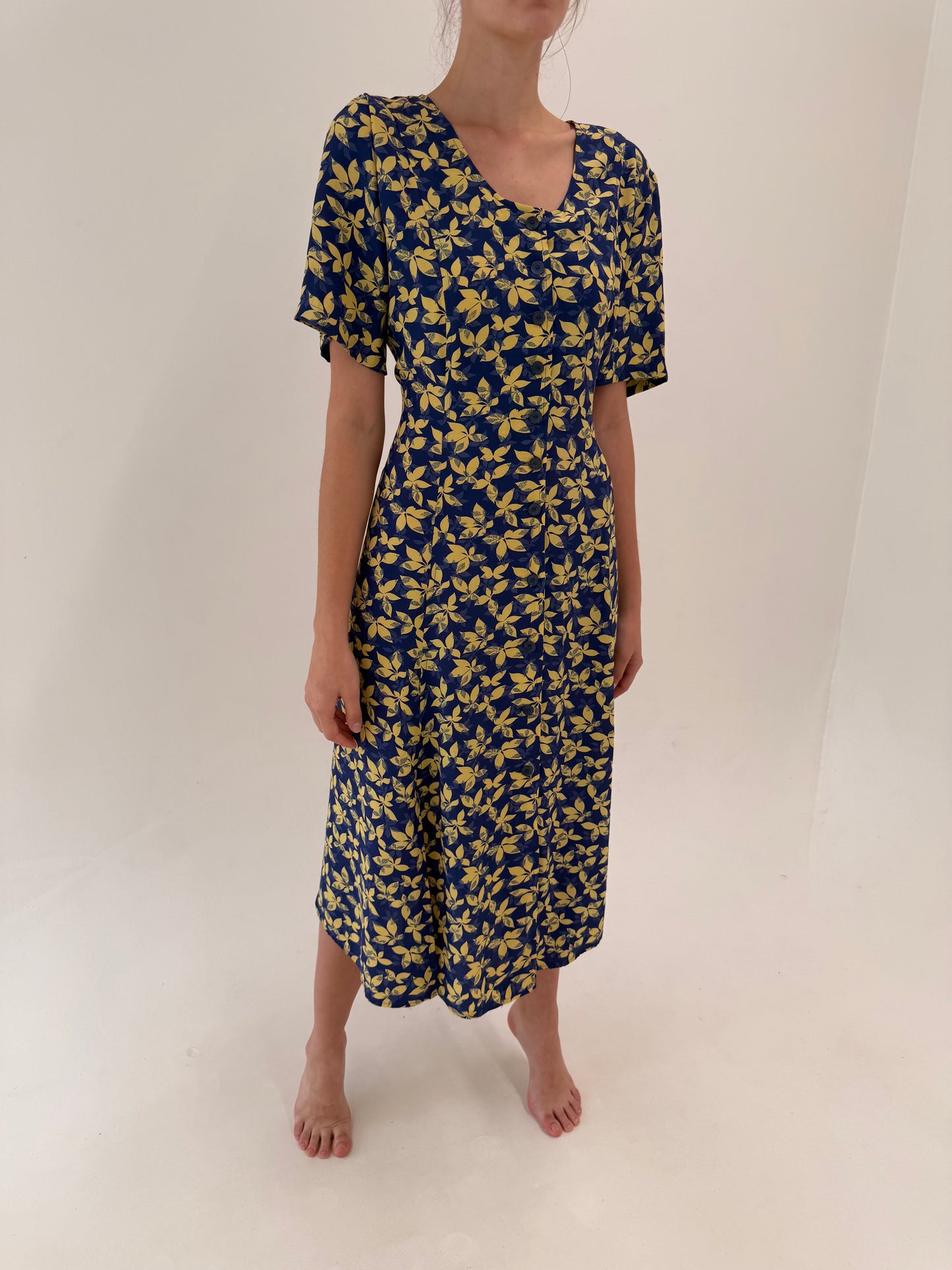 Rochie maxi vintage super vaporoasă Navy blue cu talie marcată reglabilă la spate