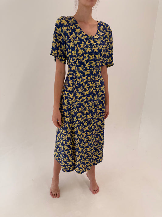 Rochie maxi vintage super vaporoasă Navy blue cu talie marcată reglabilă la spate