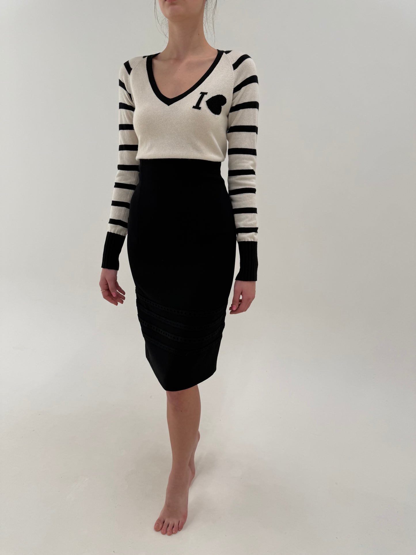 Pencil skirt Yves Saint Laurent neagră cu talie extrem de înaltă midi lung