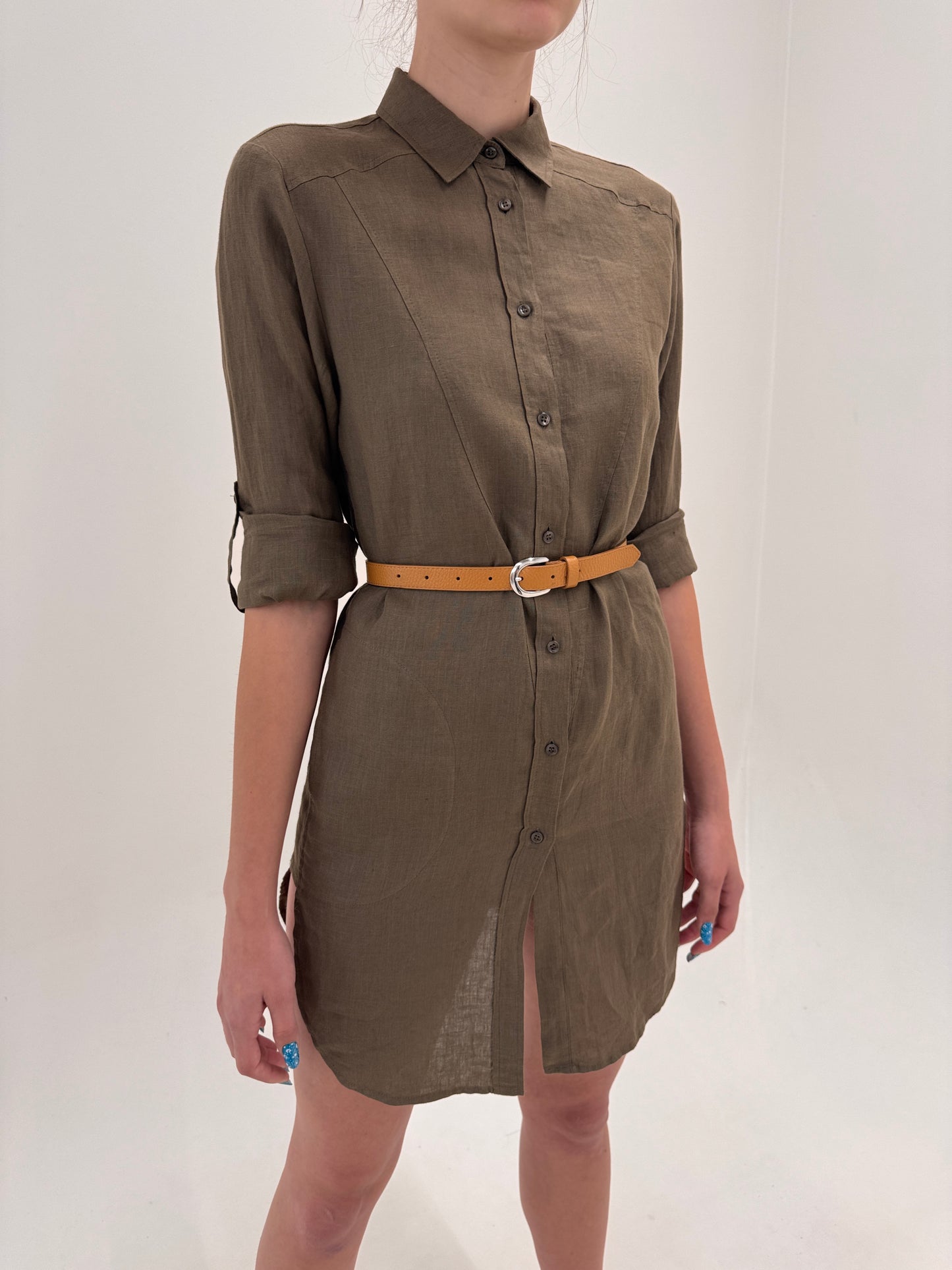 Rochie/ tunică Escada muted kaki din in premium cu mâneci reglabile