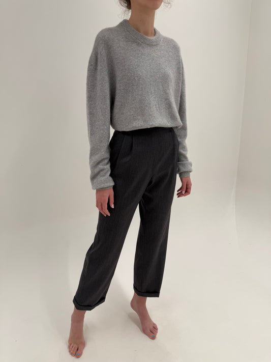 Pantaloni high end italienești din stofă de lana extrafina plină cu pense