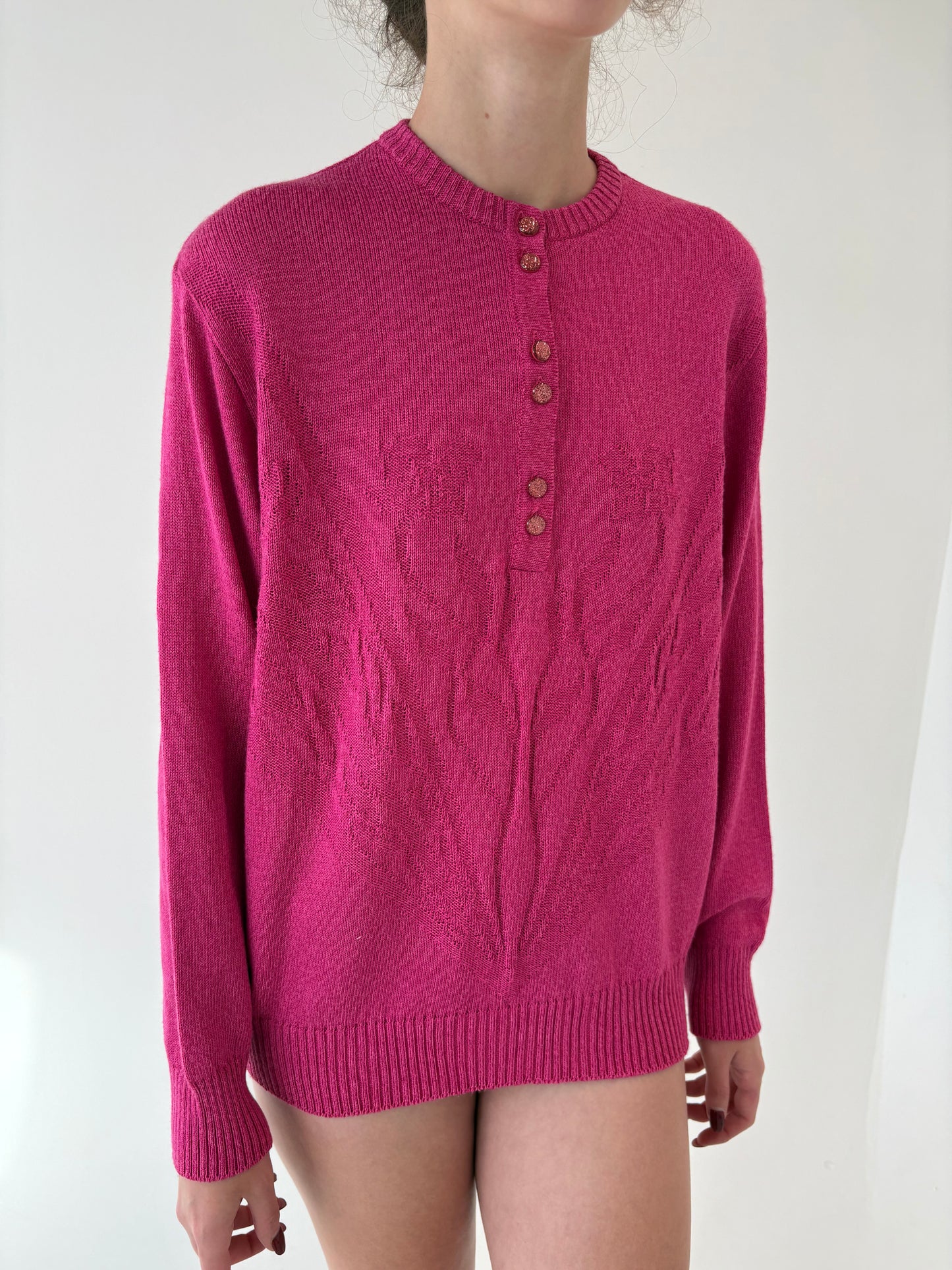 Pulover vintage Barbie pink din mix de lana merino extrafina de gramaj mare