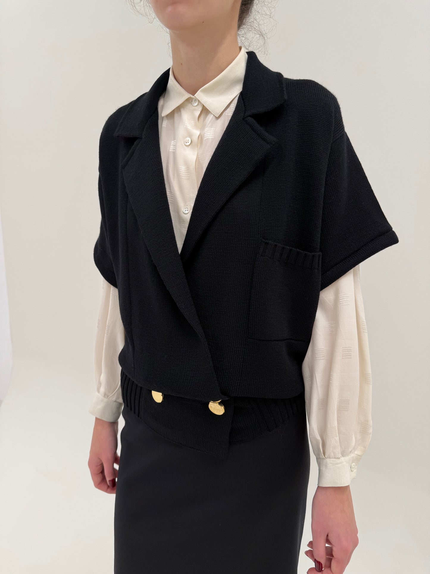 Cardigan negru de brand luxury Luisa Spagnoli din lana merino extrafina