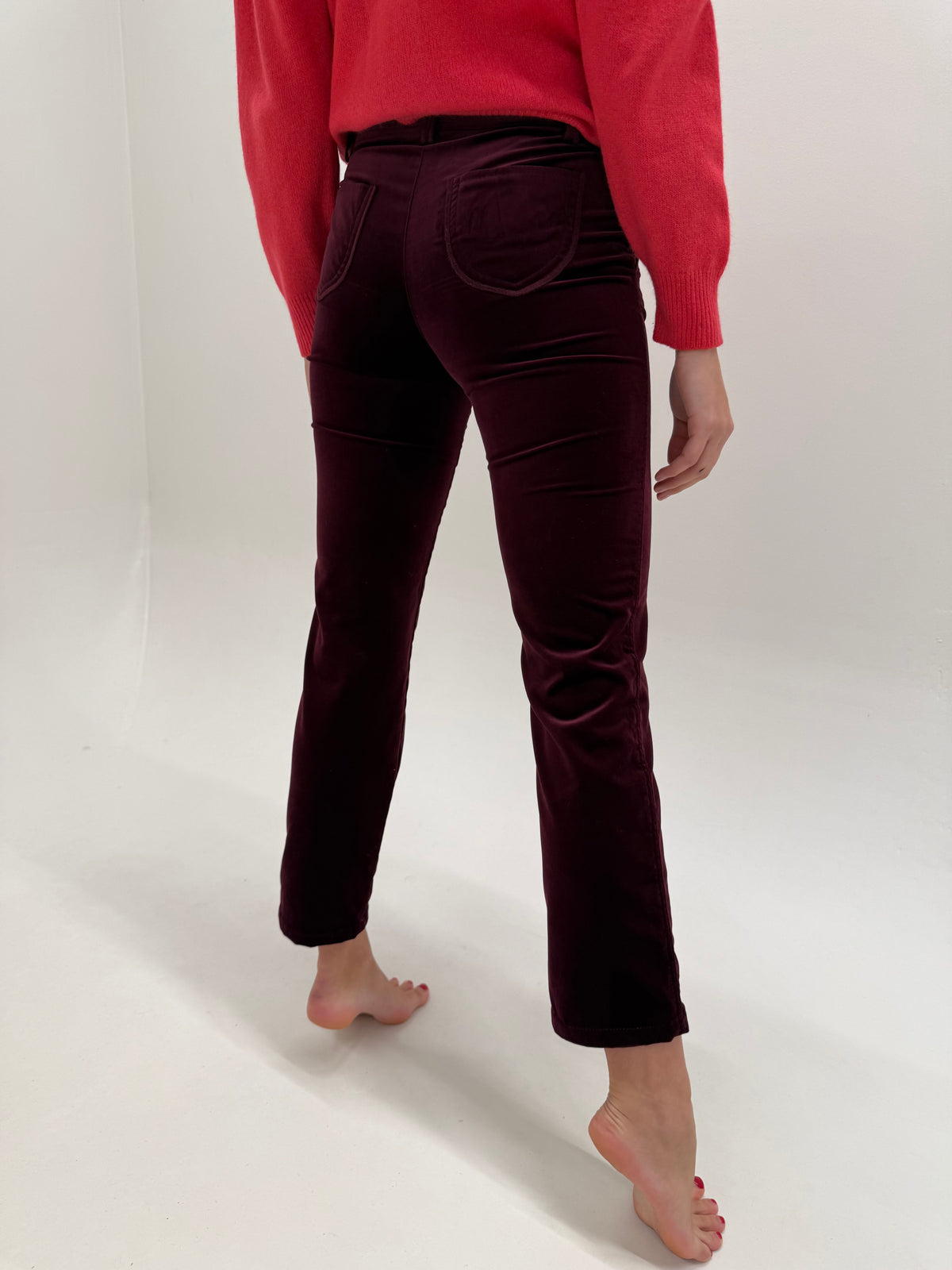 Pantaloni burgundy Luisa Spagnoli din catifea ultra confort petite
