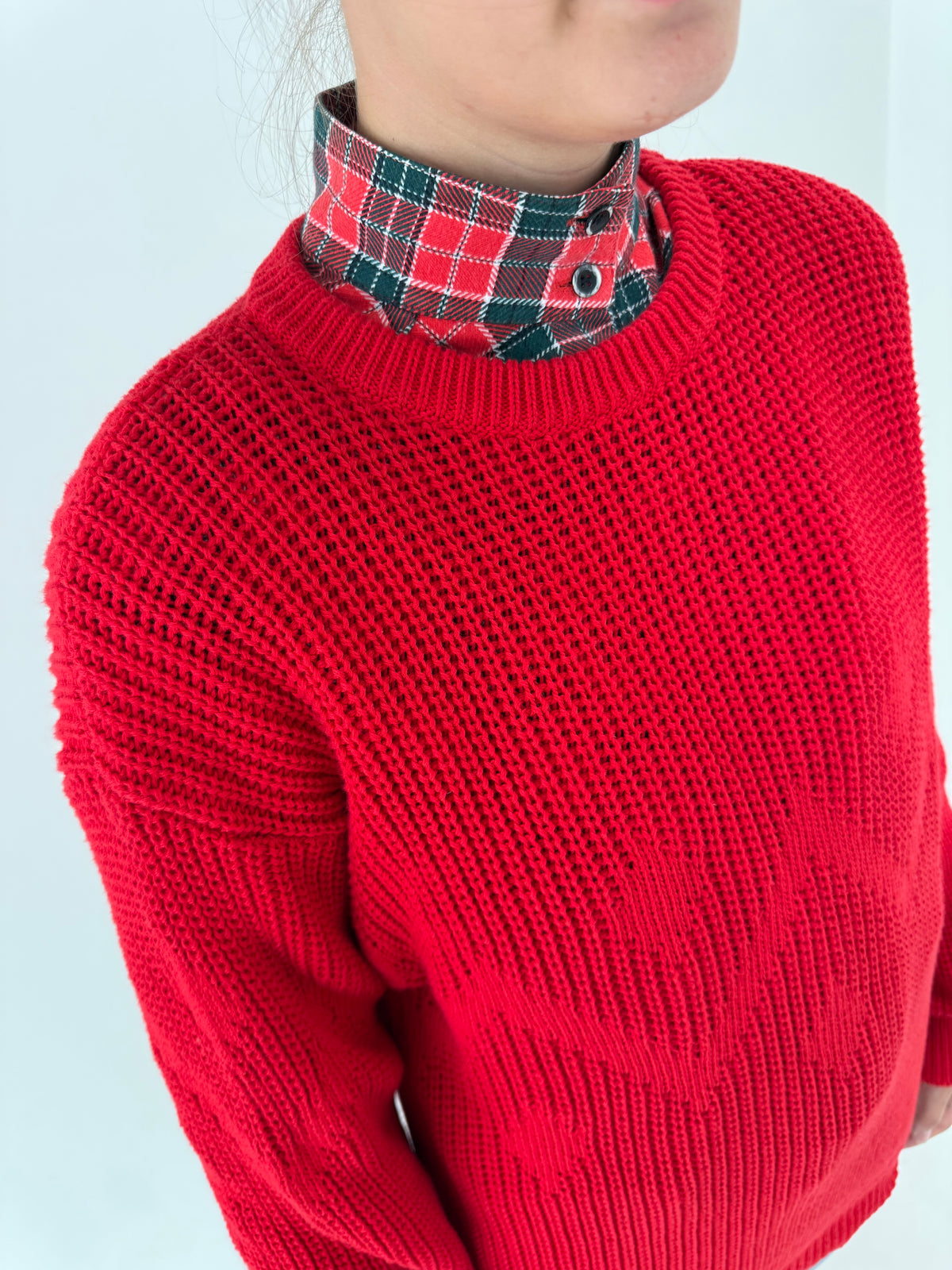 Pulover vintage tall din bumbac excepțional de gramaj mare cherry red