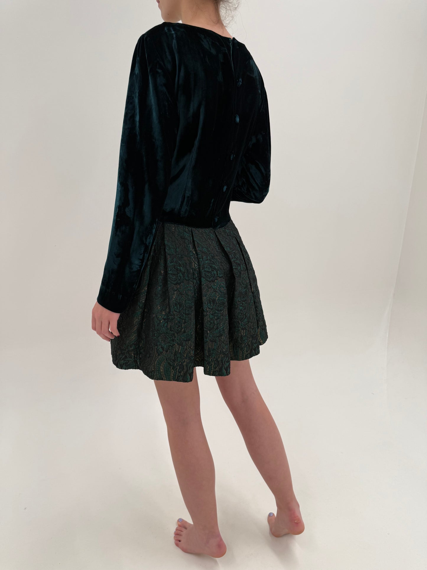 Rochie Max Mara de cocktail din catifea și brocart dark green