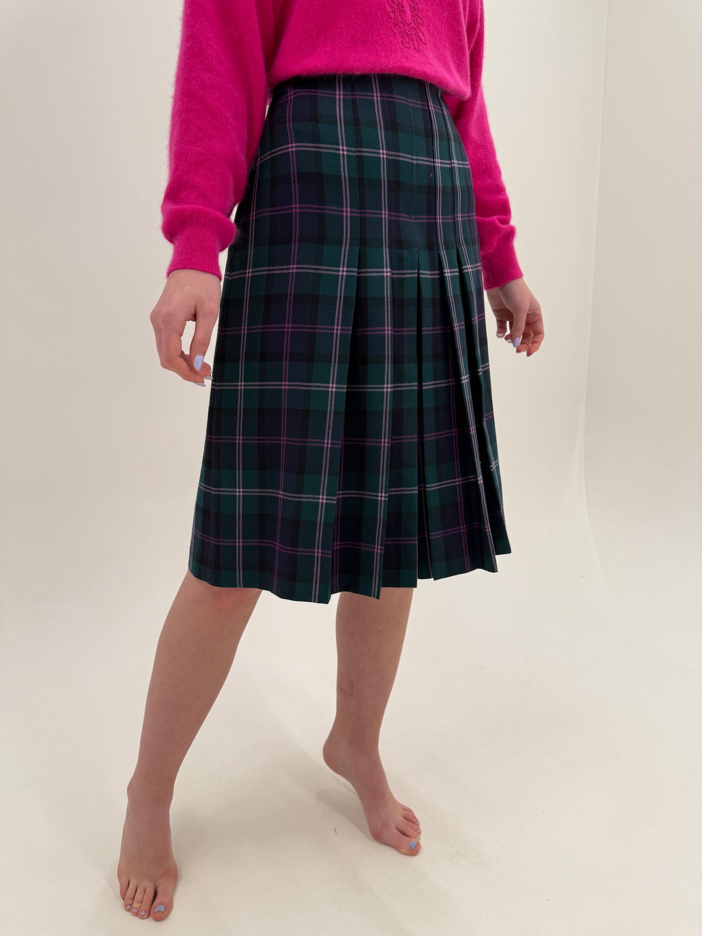 Fustă pantaloni din Tartan de lana cu talie ultra înaltă