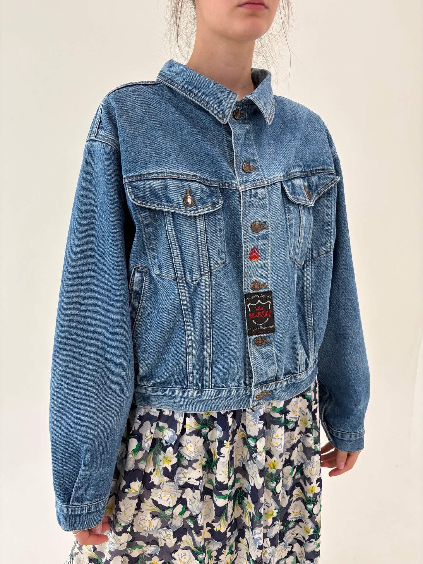 Geacă vintage premium din jeans classic wash cu bust amplu