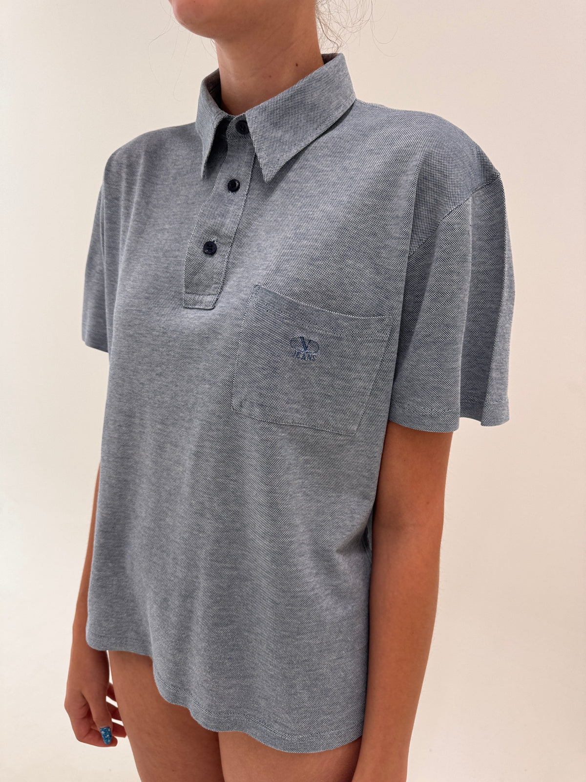 Tricou Valentino polo jeans blue din bumvca excepțional pique