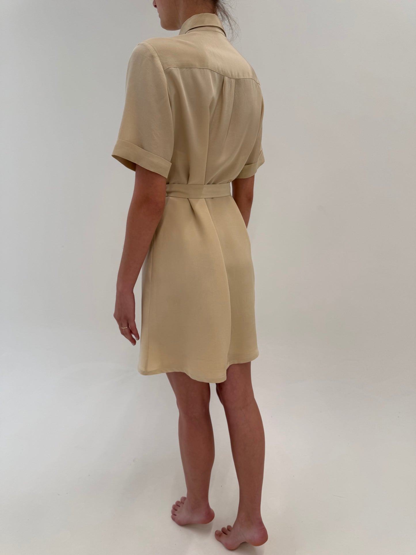 Rochie Safari din mătase naturală camel de brand luxury Elegance
