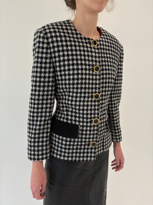 Sacou vintage italian in stil Chanel din tweed excepțional de lana