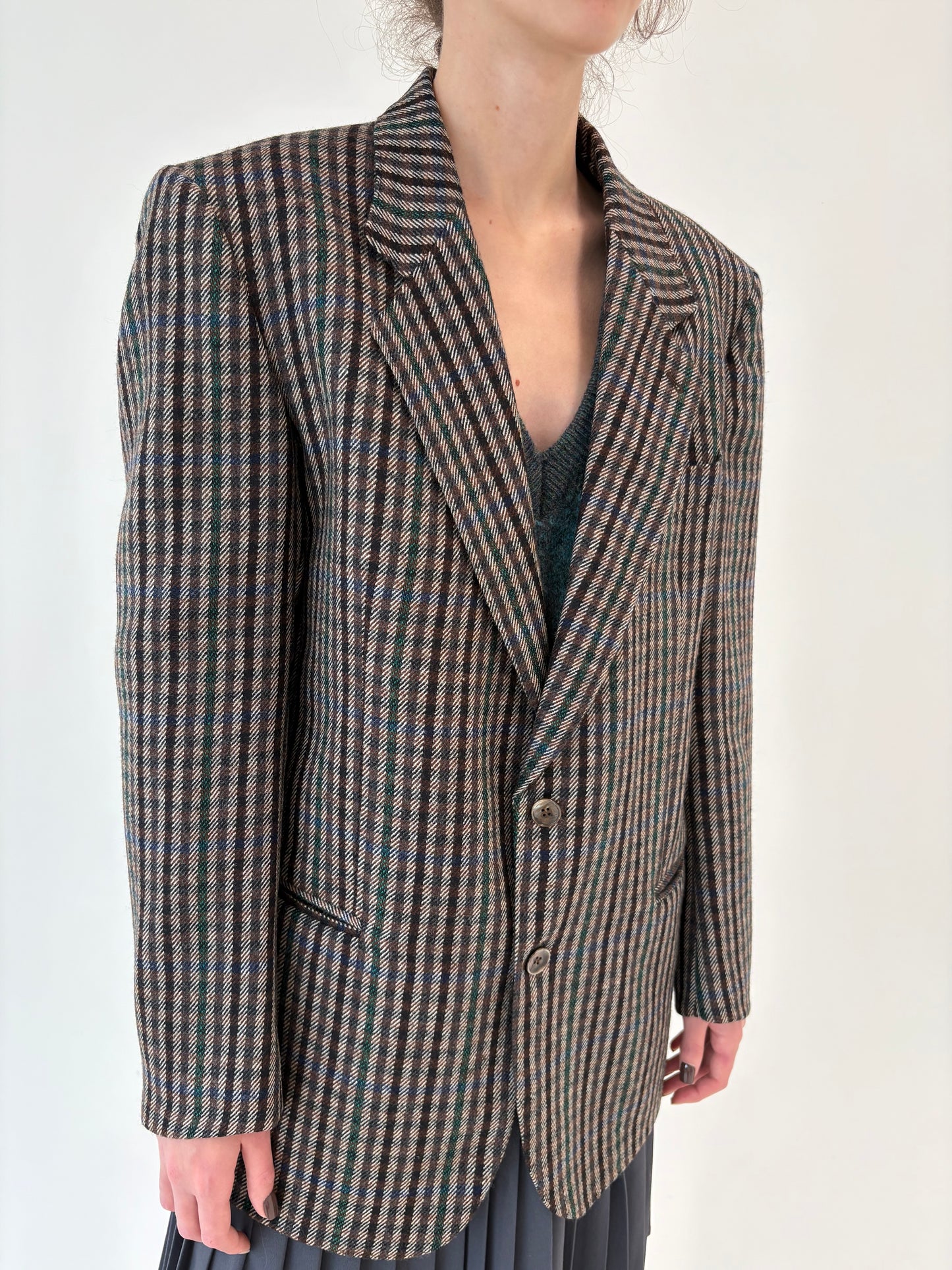 Sacou vintage italian în carouri din lana extrafina groasă