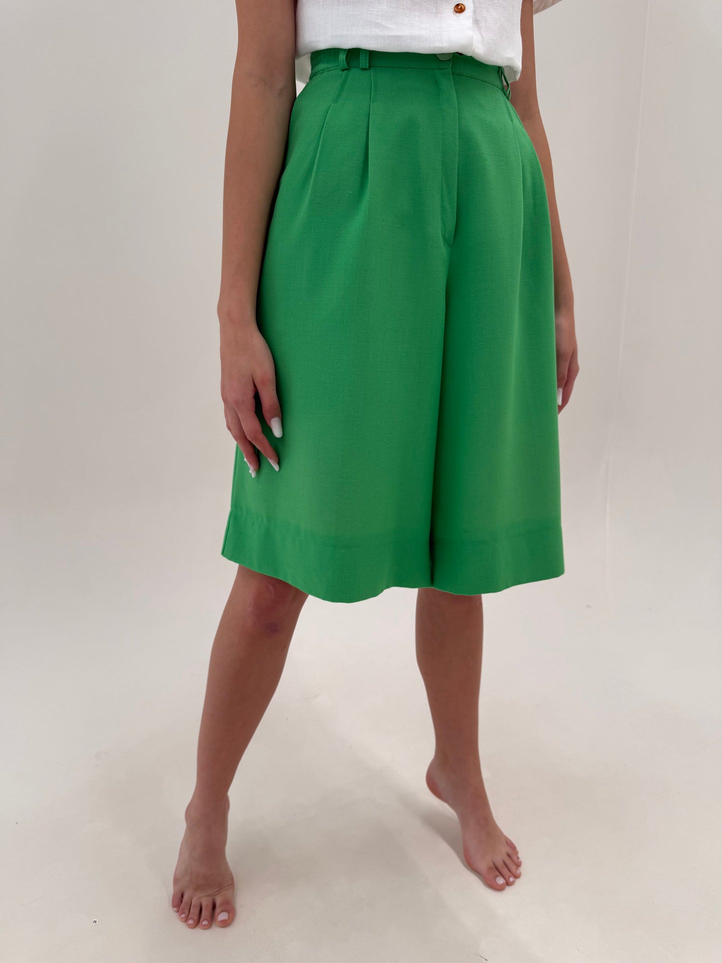 Pantaloni vintage emerald green din pânză cu talie extrem de înaltă marcată