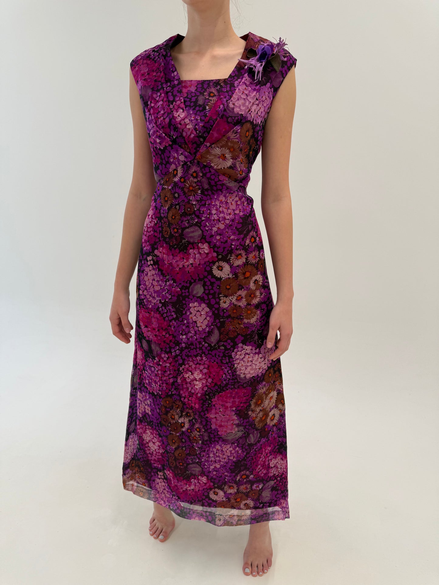 Rochie maxi vintage din mătase naturală în culori superbe